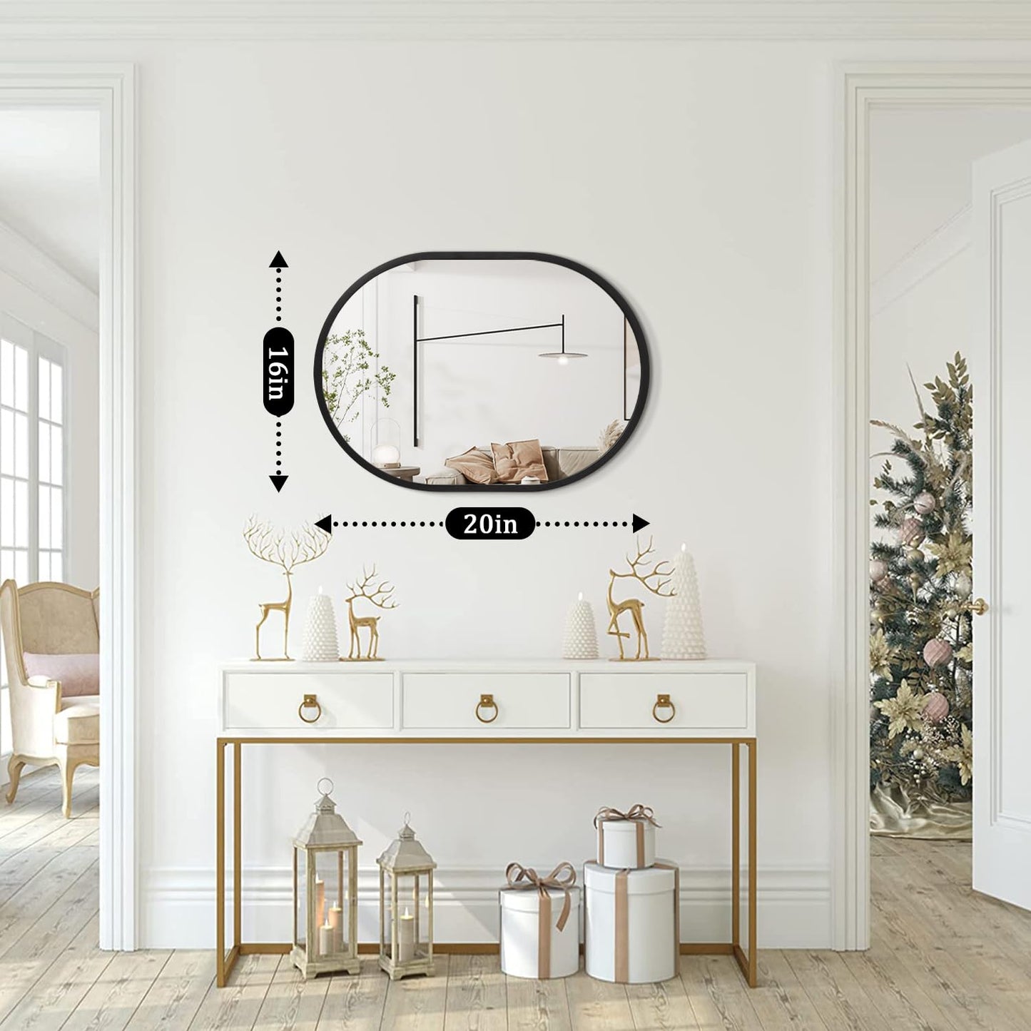JJUUYOU Oval Mirror Black Metal Framed Bathroom Mirrors for Wall 16X20 Inch Matte Bedroom Vanity Mirror Farmhouse Anti-Rust Tempered Glass Hangs Horizontally or Vertically Mirrors