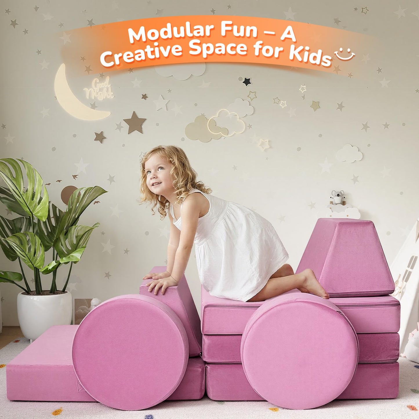 MeMoreCool Kids Couch, Dusty Rose Modular Foam Play Couch, Ages 3+