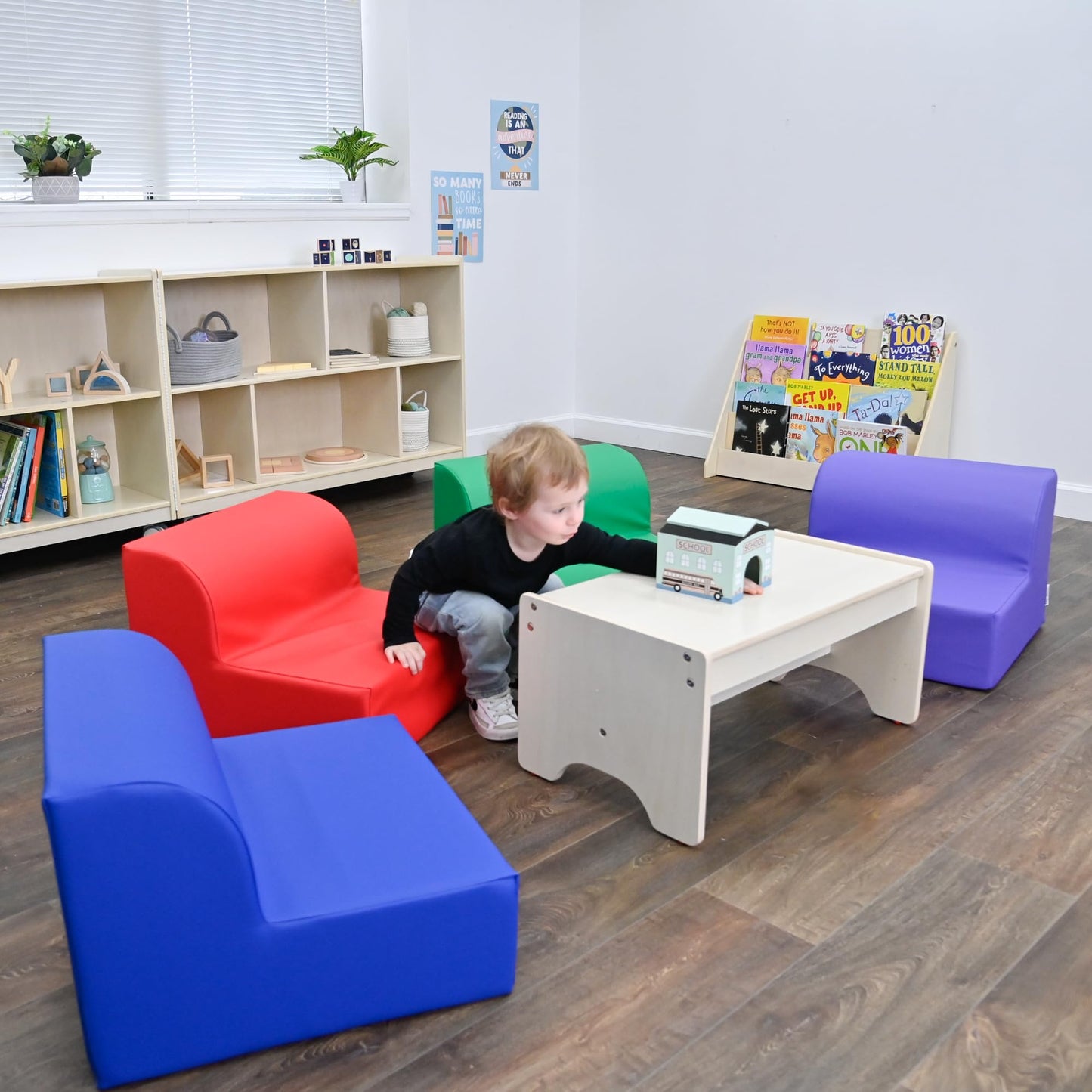Children's Factory Library Lounger, Flexible Seating Classroom Furniture, Comfy Kids Chairs, Blue, Single Lounger