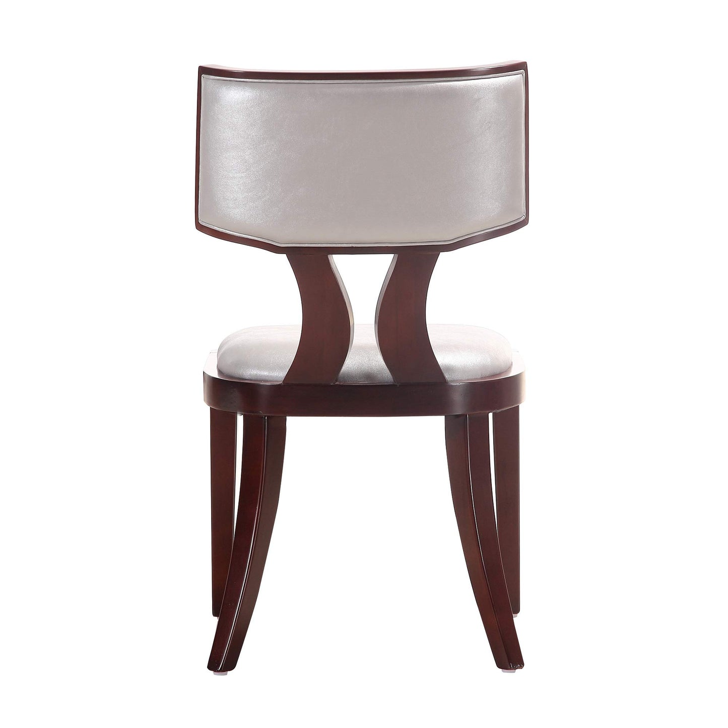 Manhattan Comfort Pulitzer Faux Leather Dining Chairs Set of 2, Solid Beech Wood with Walnut Finish, Iconic Greek Design, Fully Assembled Accent Kitchen Furniture, Silver