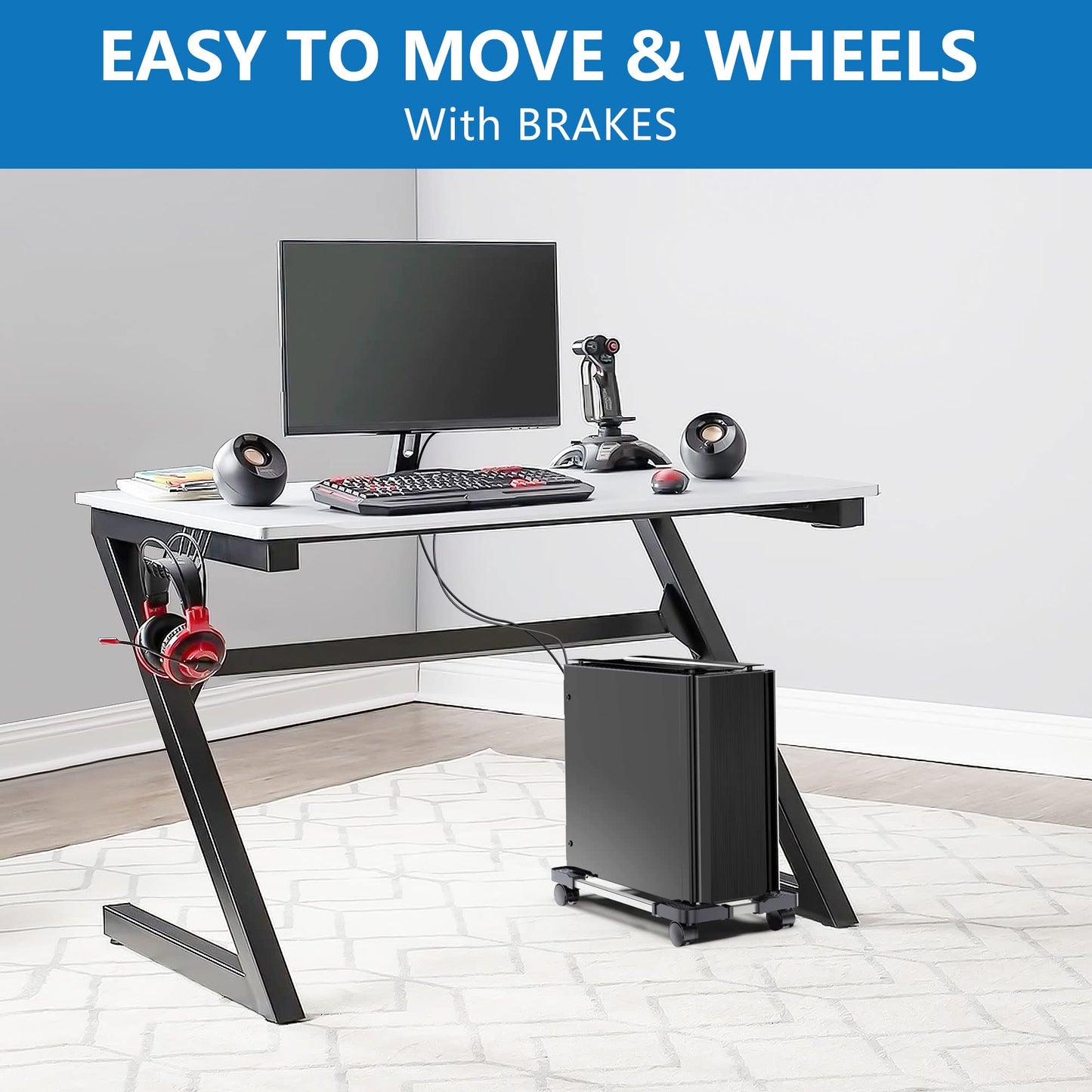 LABOBOLE Computer Tower Stand - Adjustable PC Stand for Most Desktop Towers - Elevate and Organize Your Desktop - Mobile CPU PC Holder Cart Riser Printer