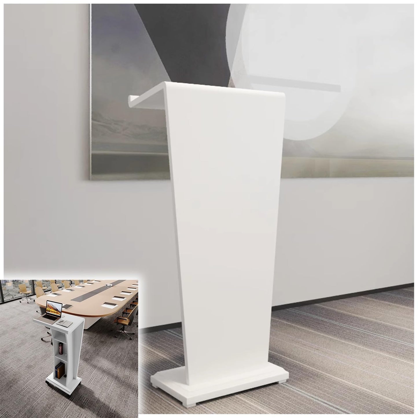 Free-Standing Acrylic Metal Podium Stand,Modern Reception Desk, Floor Lectern Podium, Portable Lectern & Hostess Stand - Front Desk Reception Counter, Speaking Reading Table for Classroom, F