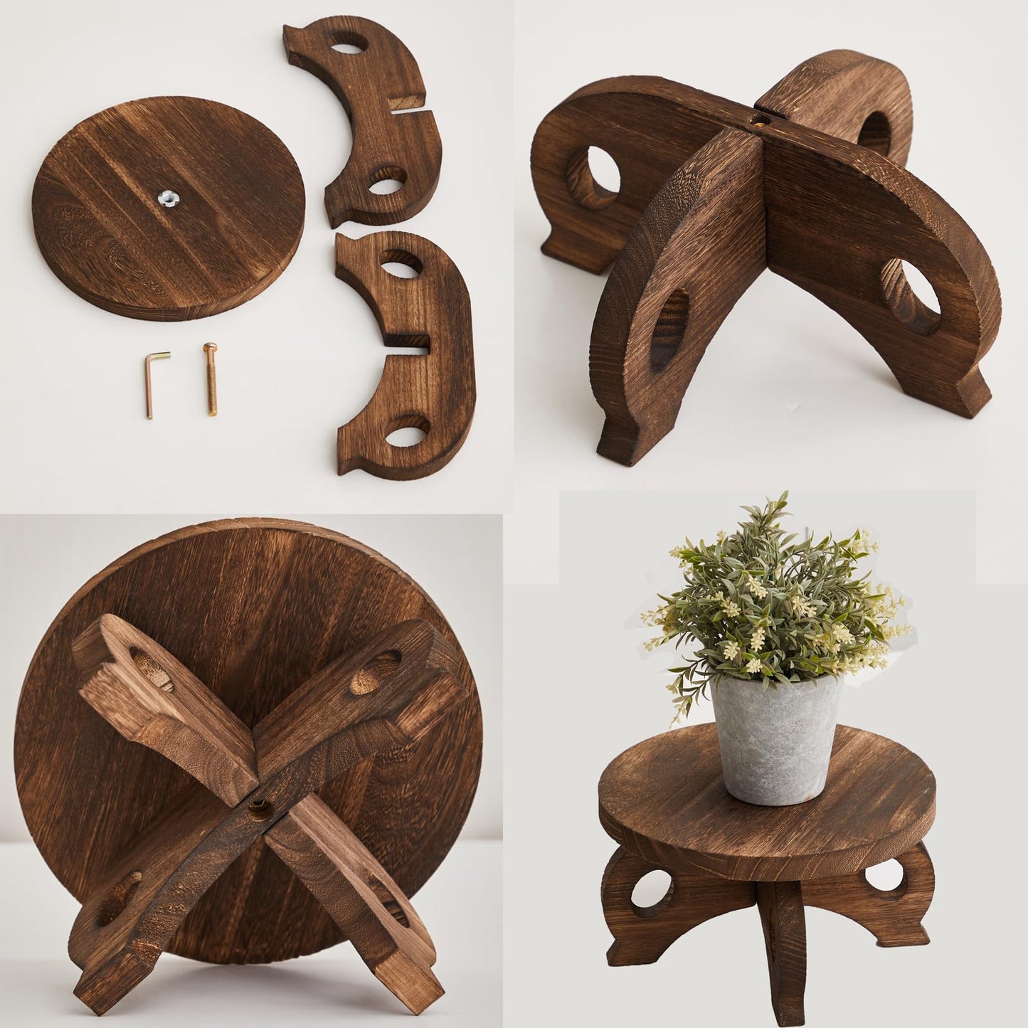 VZODESR Decorative Corner Planter Wooden Plant Stands Indoor Plant Holder Riser Round Display Stands Farmhouse Display Stool Flower Holder Pedestal Board Pine