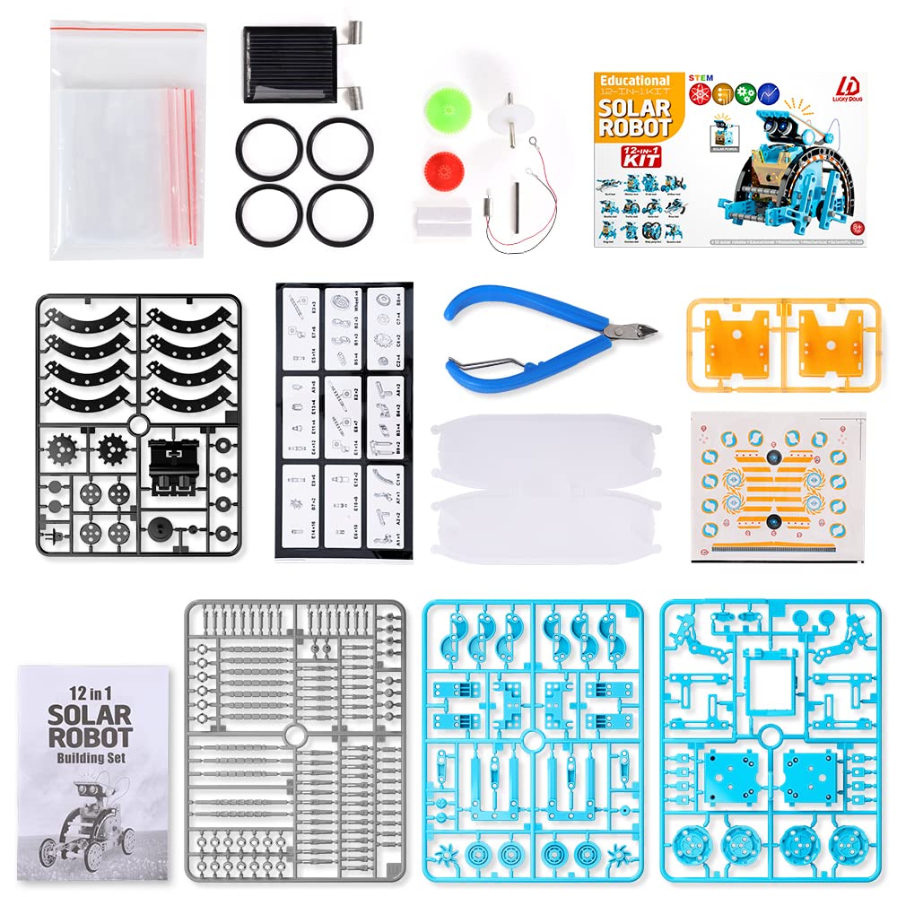 Lucky Doug 12-in-1 STEM Solar Robot Kit Toys Gifts for Kids 8 9 10 11 12 13 Years Old, Educational Building Science Experiment Set Birthday for Kids Boys Girls