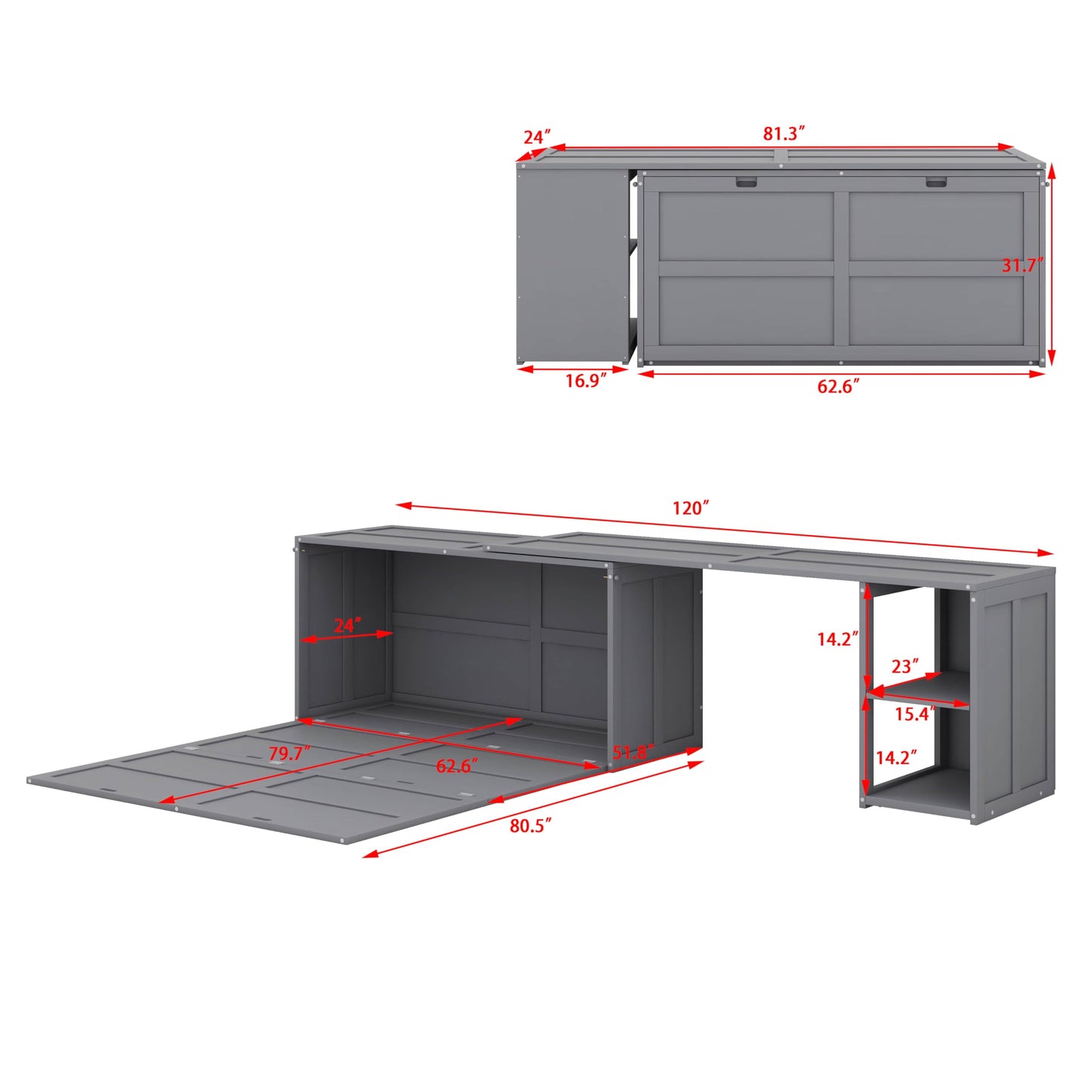 YunNianYang Queen Size Murphy Bed with Rotable Desk (Gray)