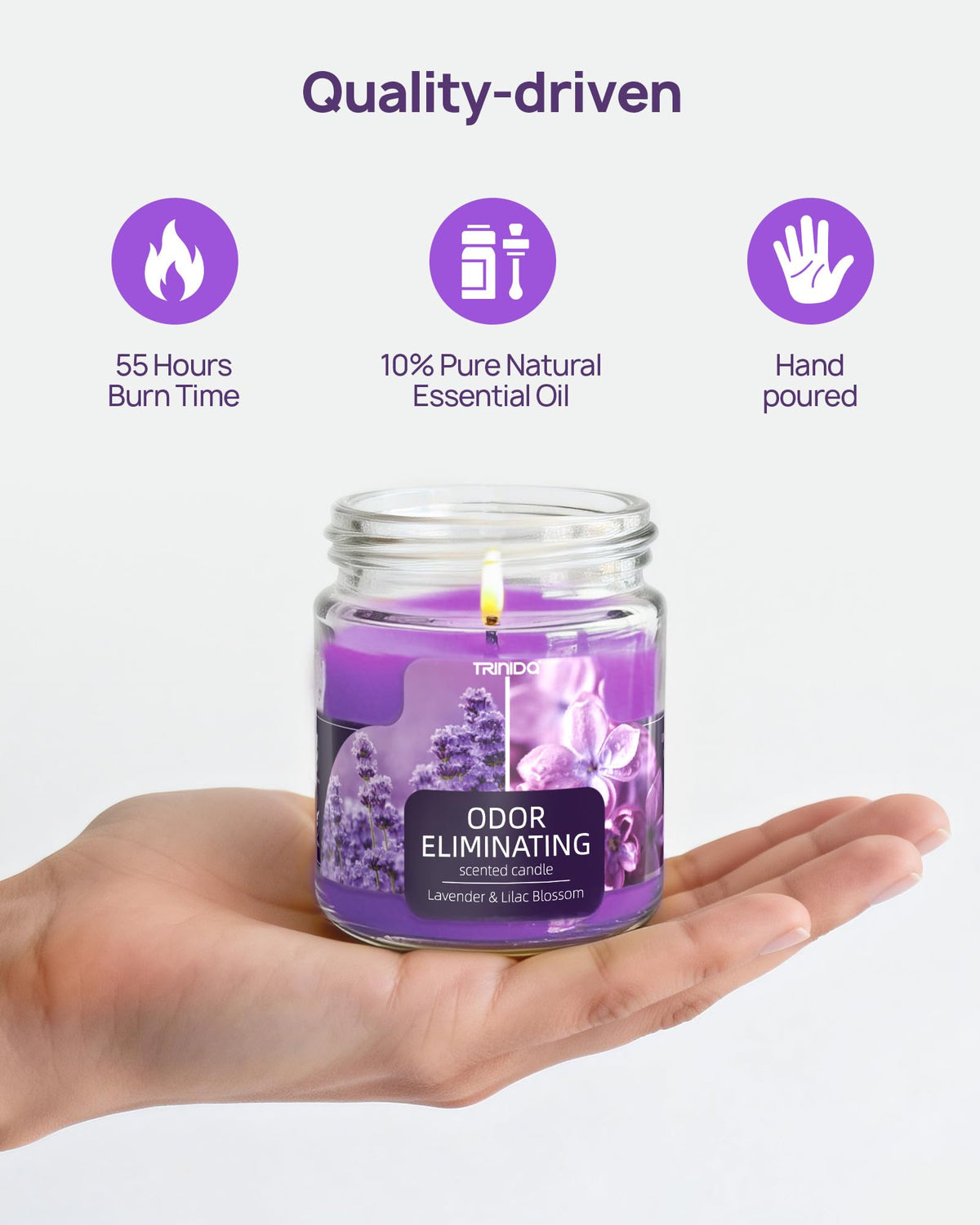 Lavender & Lilac Blossom Odor Eliminating Candles for Home Scented, Eliminates 99% of Pet, Smoke, Food and Other Smells Quickly, Highly Fragranced Candle, Premium Soy Candles Set for Women