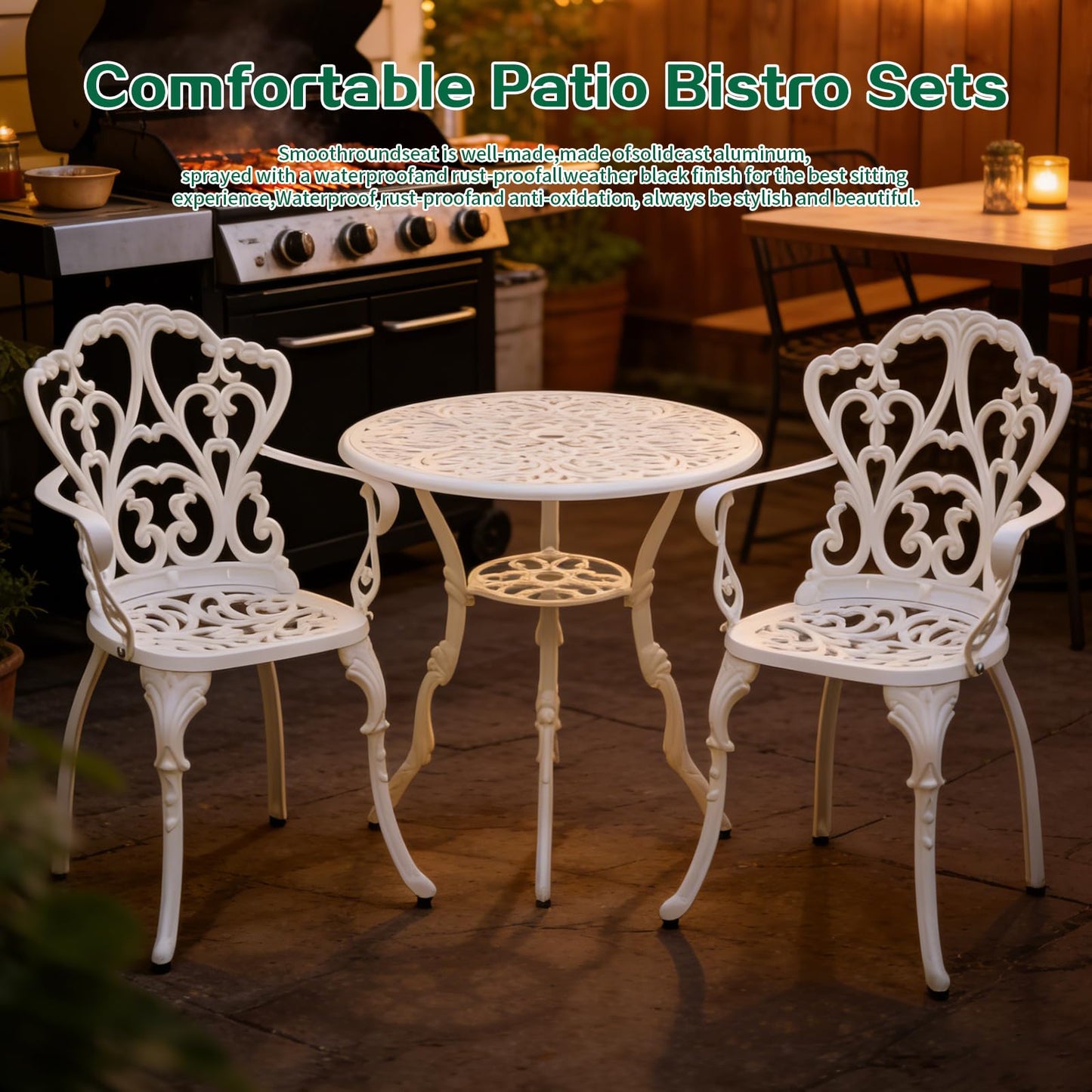 3 Piece Outdoor Dining Set, Aluminum alloy 35" Patio Table with 1.96" Umbrella Hole & 2 Chairs, All Weather Furniture for Garden, Backyard, Poolside (White 3Pieces (33" Square Table & 2 Chairs))