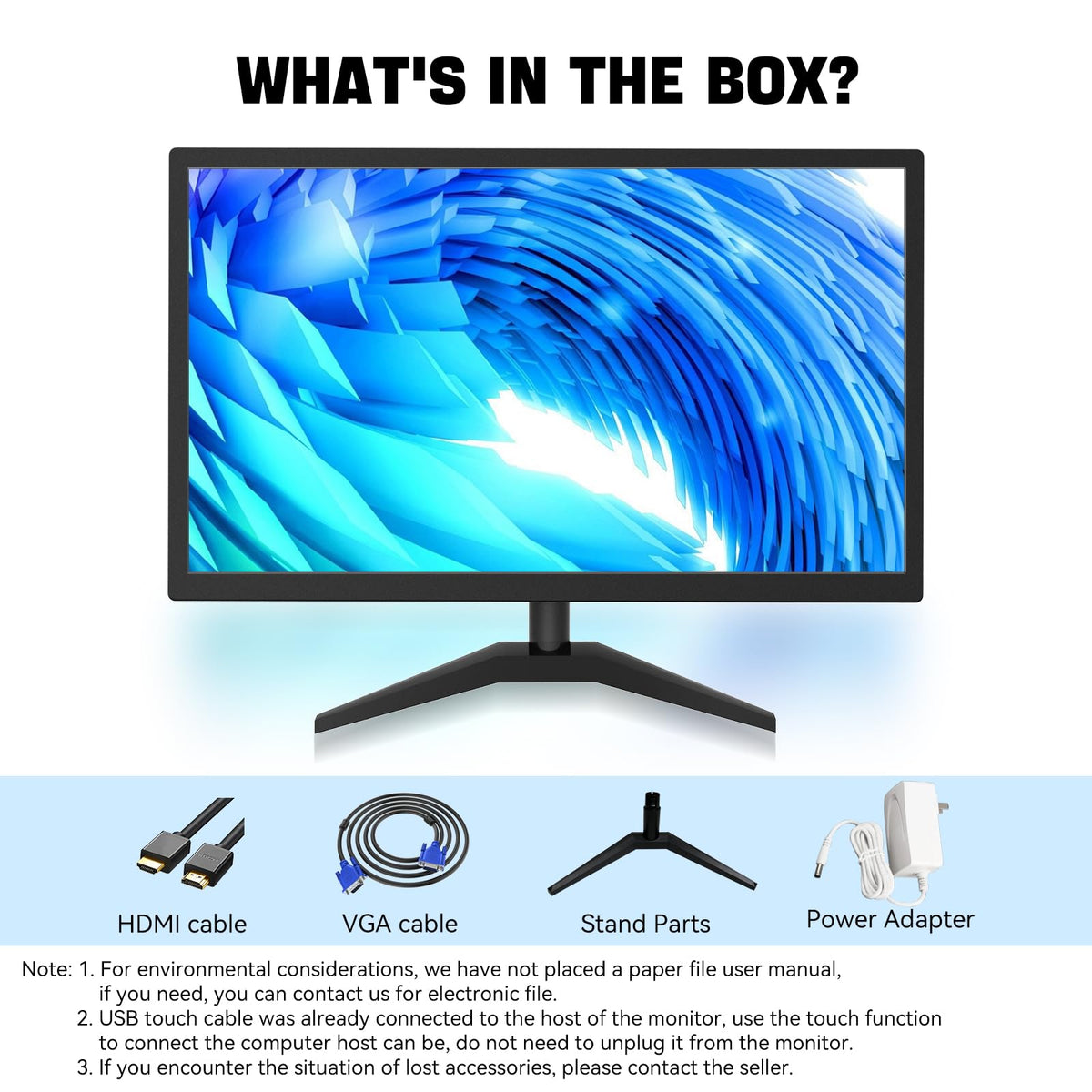 ERCGWOP Touchscreen Monitor 22 Inch FHD 1920x1080P IPS PC Monitor, 10-Point Touch Screen Computer Display with HDMI VGA USB Ports, Built-in Speakers, VESA Mountable