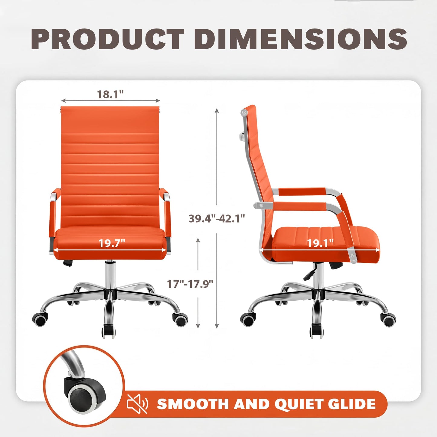 Furmax Ergonomic Office Desk Chair, Executive Ribbed Mid-Back PU Leather Conference Room Chair Adjustable Swivel Chair with Arms (1, Orange)