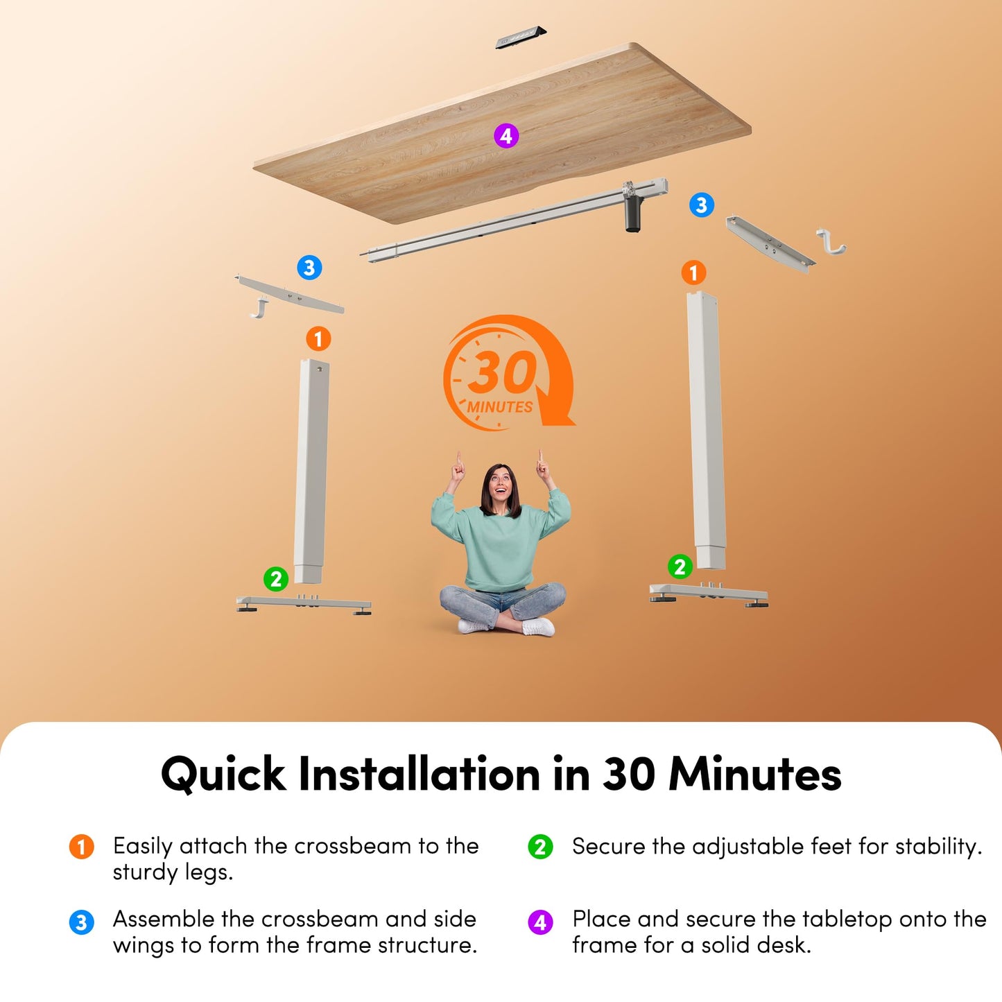 FEZIBO 55 x 24 Inchs Electric Standing Desk, Height Adjustable, Sit Stand Up, Computer Office Desk with Splice Board, White Frame/Maple Top