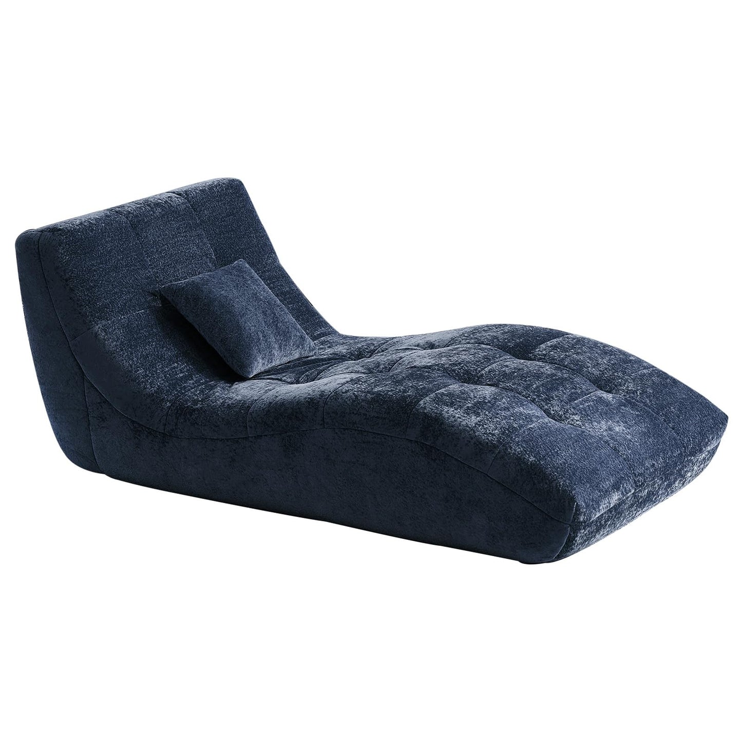 Huadeo Chaise Lounge Chair with Curved Back, Modern Upholstered Recliner Sofa, Tufted Accent Lounger Comfortable Lazy Chair for Bedroom, Apartment (Blue)