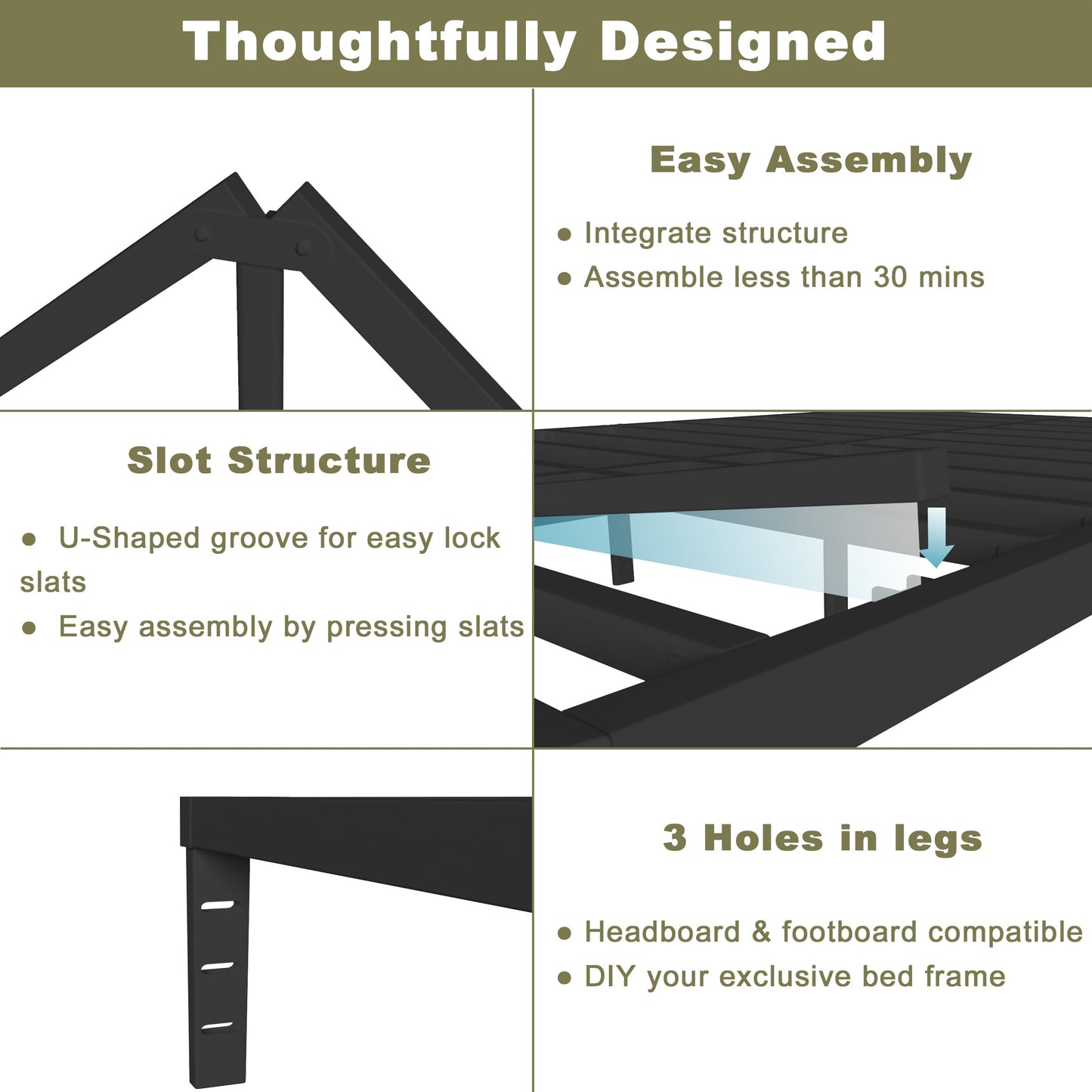 ITIMIDI Full Size Bed Frame 16 Inch High, Safety Design with Rounded Corner Legs and DIY Headboard, Heavy Duty Steel Slat Support, Metal Full Size Platform Bed Frame, No Box Spring Needed, Black