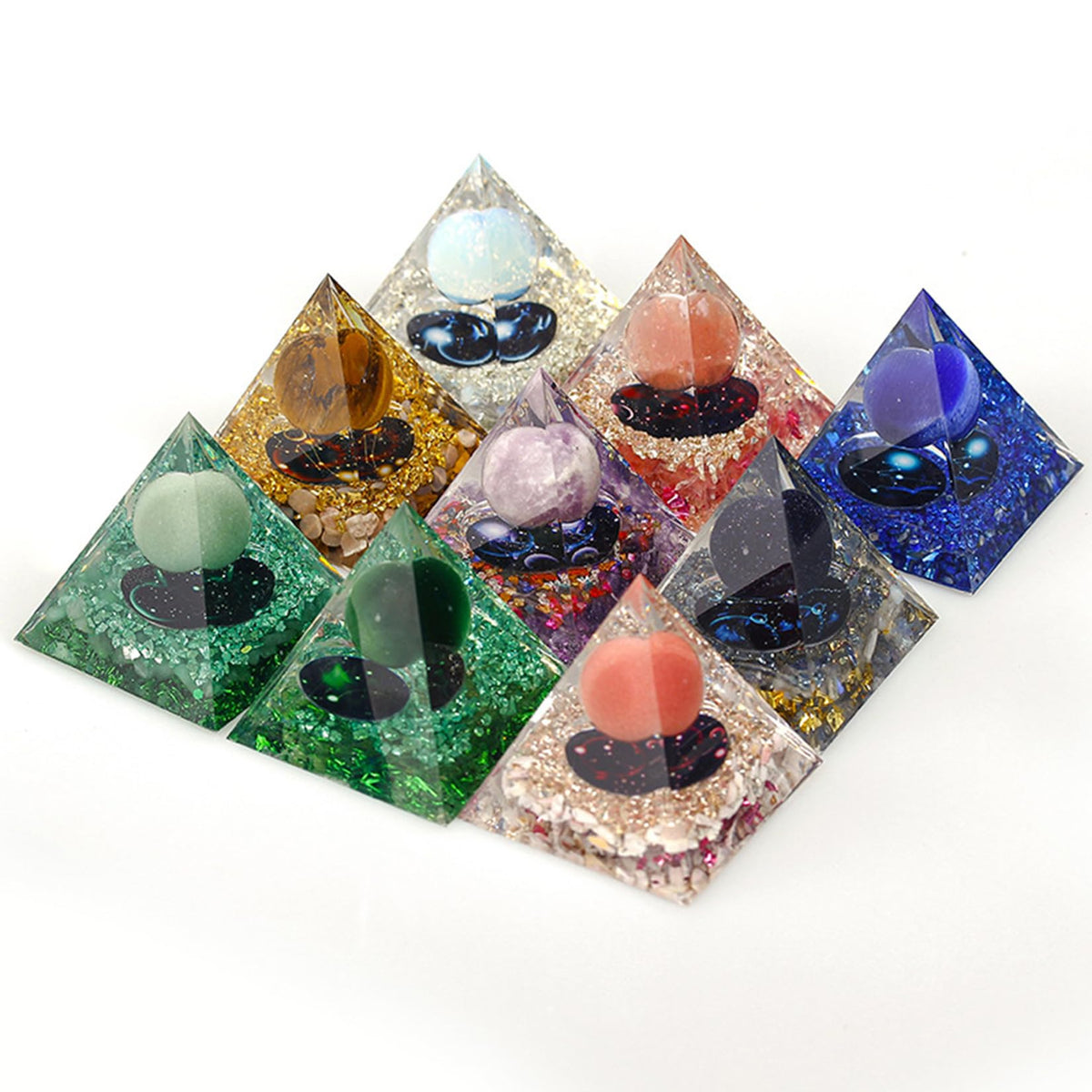 SEVNPRIME Handmade Constellation Crystal Pyramid Unique Positive Energy Orgonite Pyramid Decoration Capricornus Opal Crystal Pyramid Ornaments for Office/Living Room/Bedroom/Yoga(Capricornus)