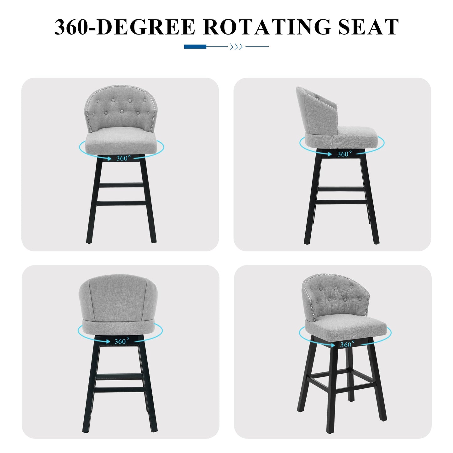 UDAX 26''Swivel Bar Stools Set of 2, Upholstered Barstools with Backs, Modern Counter Height Bar Stool Chairs for Kitchen Island, Wood Legs, Counter Stools