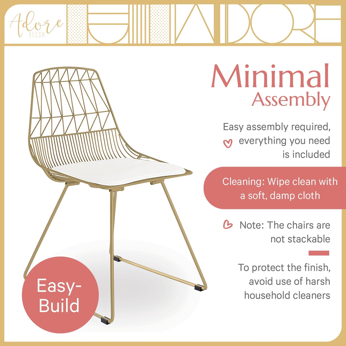 Adore Décor Elle Décor Vivi Dining Chair Set French Gold