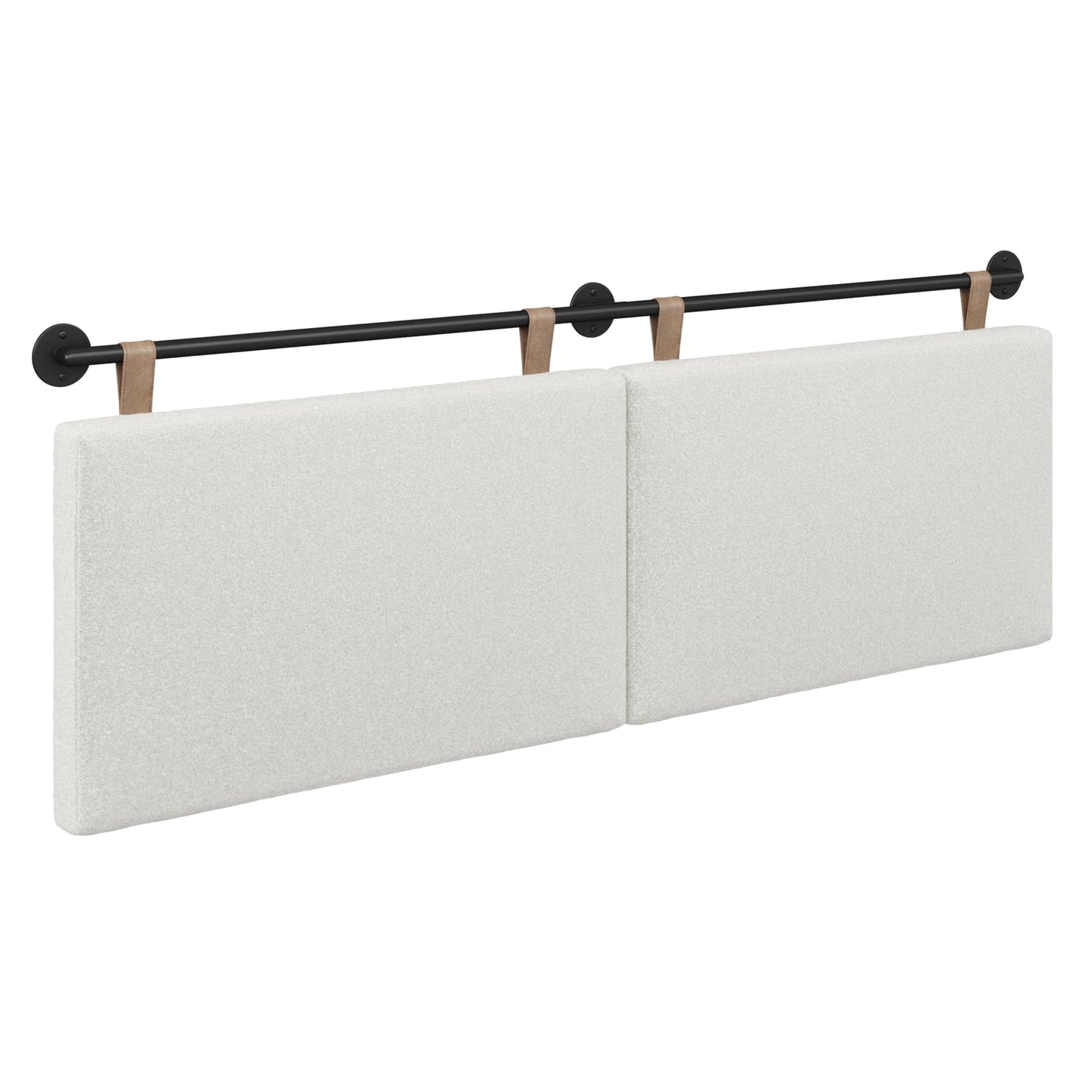 Nathan James Charlie Wall Mount Hanging Upholstered Headboard, Queen, White Boucle with Brown Faux Leather Straps