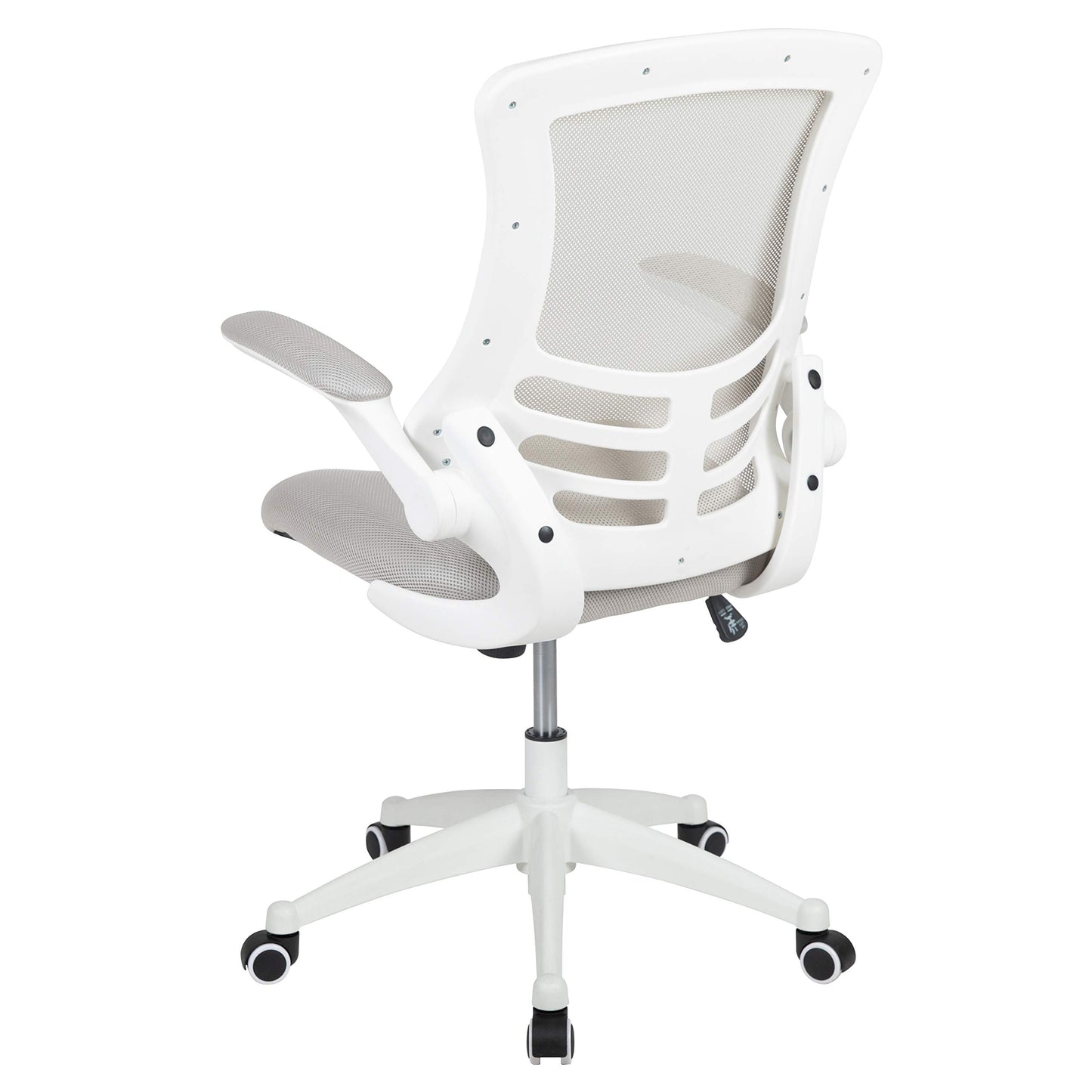 Flash Furniture Kelista Mid-Back Swivel Office Chair with Adjustable Lumbar Support and Seat Height, Ergonomic Mesh Desk Chair with Flip-Up Armrests, Gray/White