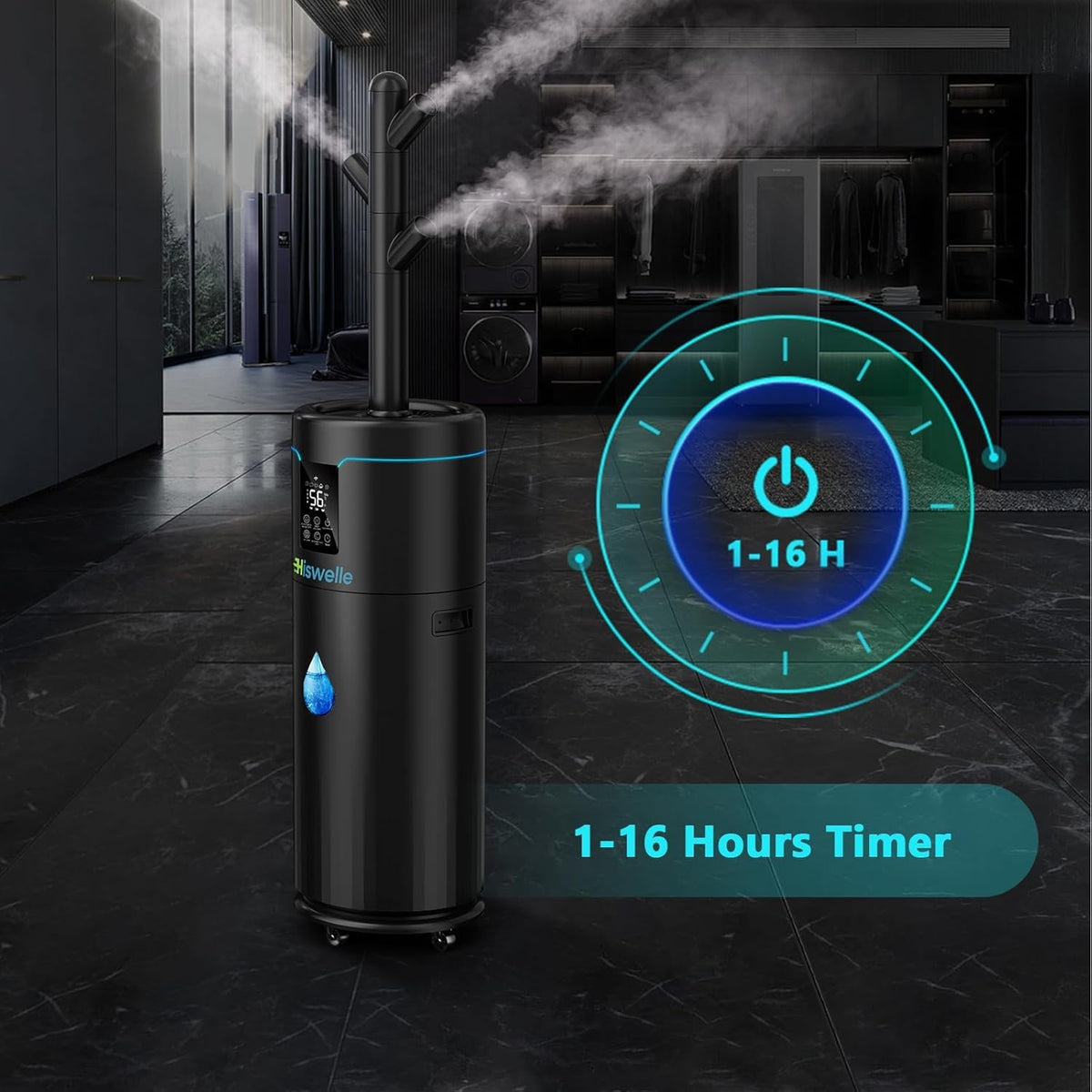Hiswelle Large Humidifiers for Bedroom, 4.5 Gal Cool Mist Humidifier for Large Room Whole House with Remote Control, 800mL/h Output, 48H Runtime, Auto Humidistat, Wheels, Timer, Essential Oil Tray