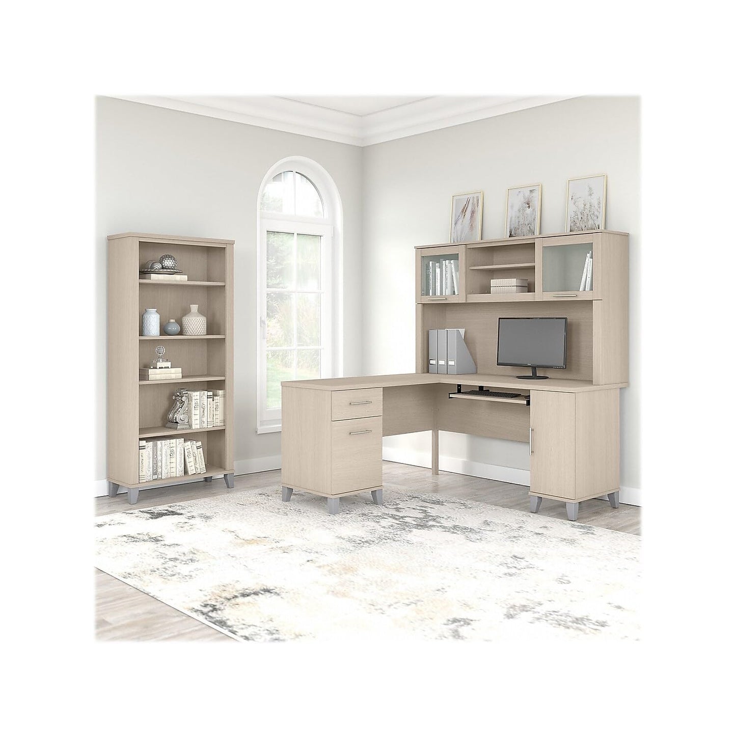 Bush Home Somerset 60W Desk Hutch in Sand Oak