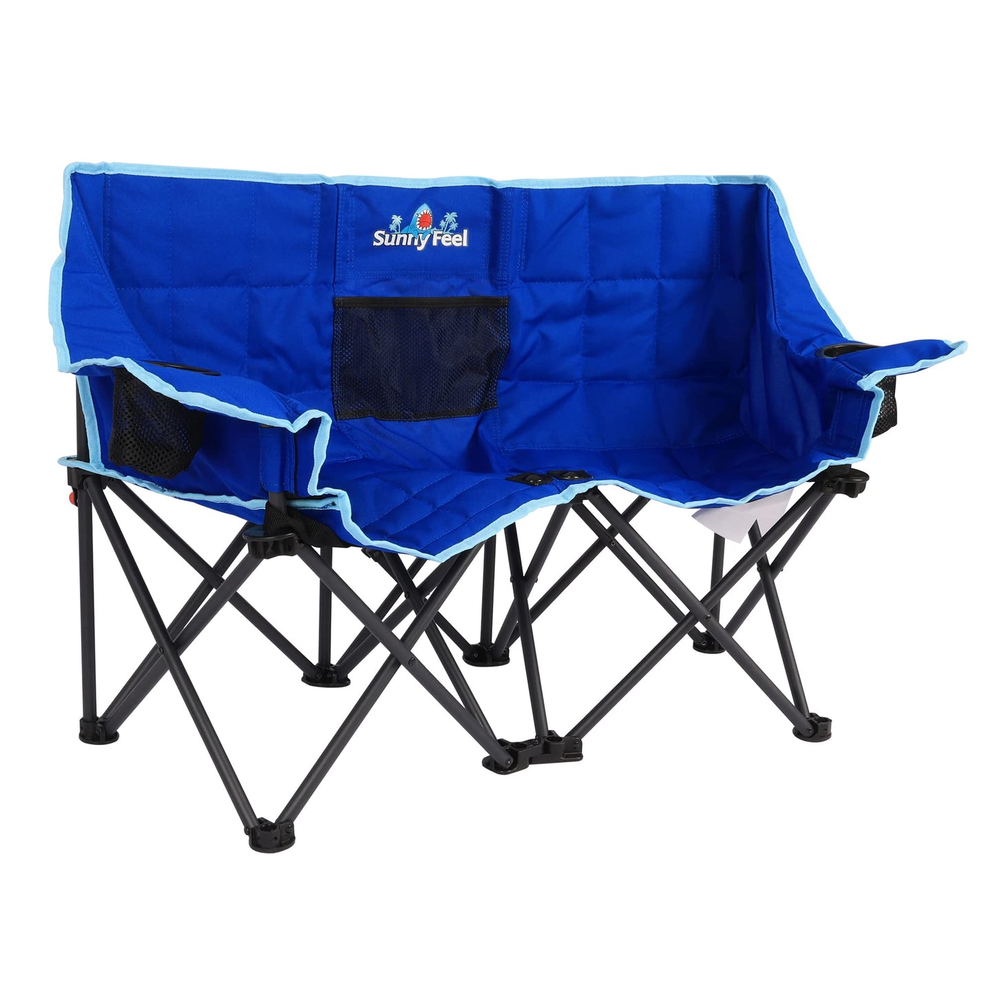 SUNNYFEEL Kids Folding Double Camping Chair, Portable Kids Camping Chairs 2 Seat Chair, Blue Padded Foldable Lawn Chairs with Cup Holder for Beach/Outdoor/Travel/Picnic, Foldable Camp Chairs 2 Person