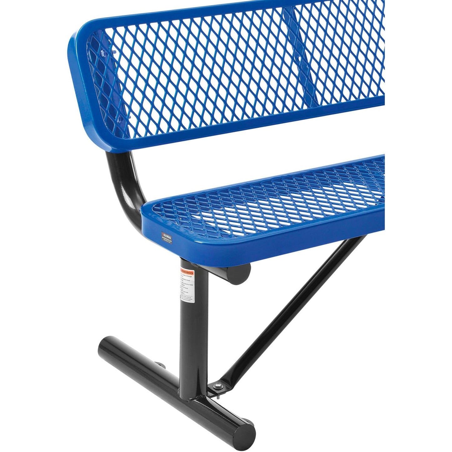 Global Industrial 4'L Heavy Duty Expanded Metal Mesh Bench with Backrest with Steel Frame, Portable Outdoor Bench, 1000 lbs Capacity, Blue, 48" L x 24" W x 33" H