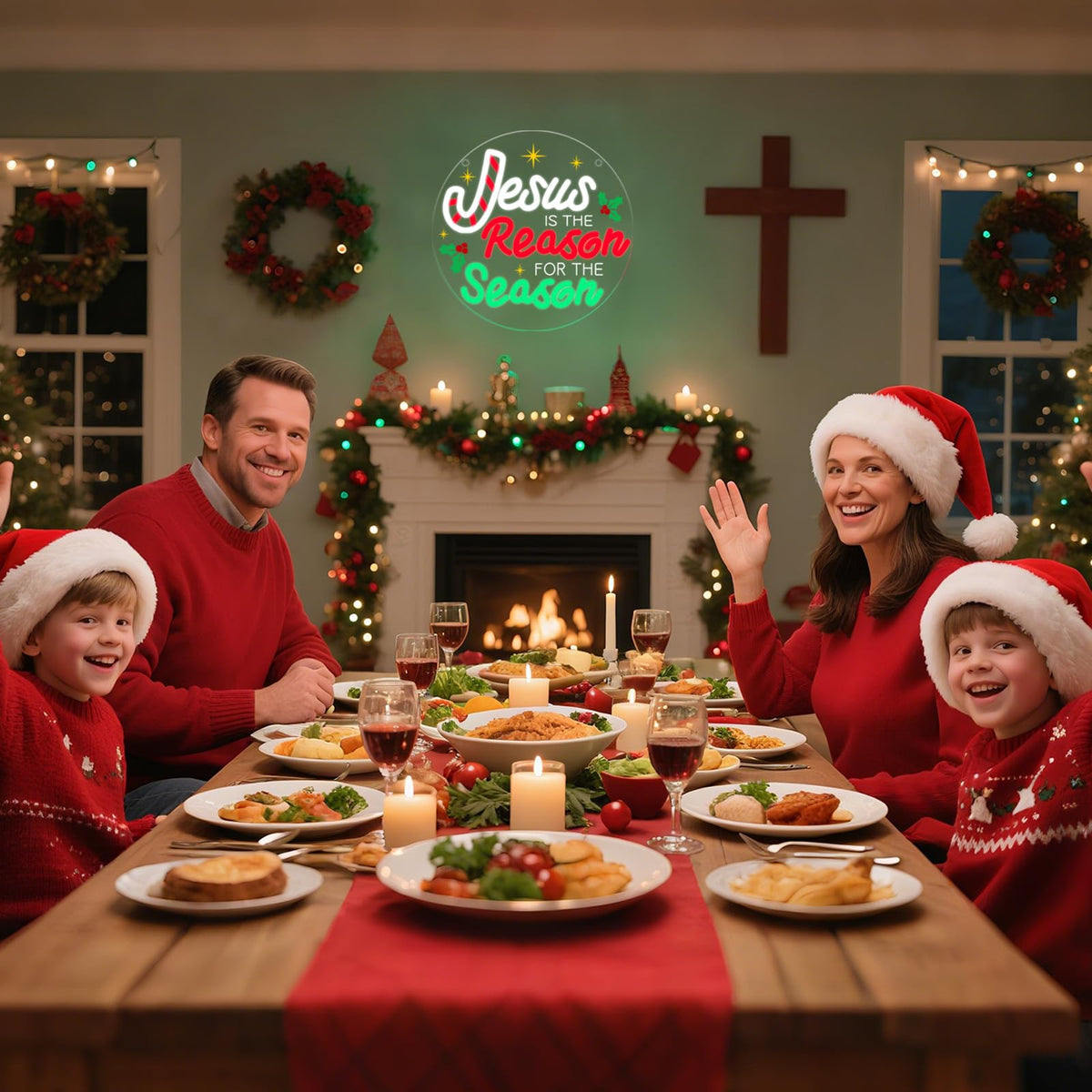 InnovTools Jesus Is the Reason for the Season Neon Sign Christmas Christian Neon Light Wall Decor, Jesus Is the Reason Acrylic LED Wall Sign, Religious Gifts Christmas Holiday Decor for Home, Window