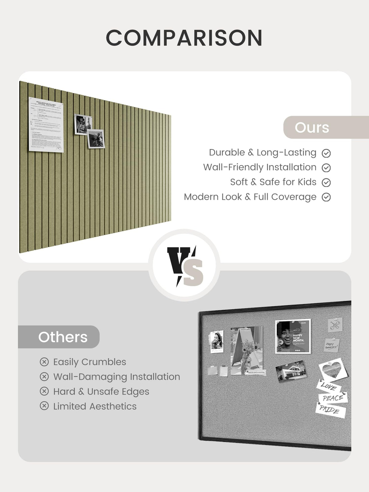 Bumusty Large Cork Board Alternative-48 x 36" Felt Bulletin Board Tiles, with 30 Pushpins, 70 Adhesive Tabs, Fine-Stripe 12-Pack, Cork Boards for Office Push Pin Board Felt Board-Olive Green