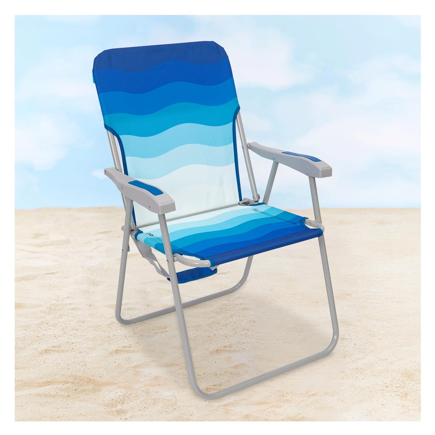 #WEJOY Folding Beach Chair for Adults, Lightweight Beach Chair with Shoulder Straps, High Back Camping Chairs with Hard Armrest, Supports 300lbs for Outdoor Lawn Concert (Dark Blue White)