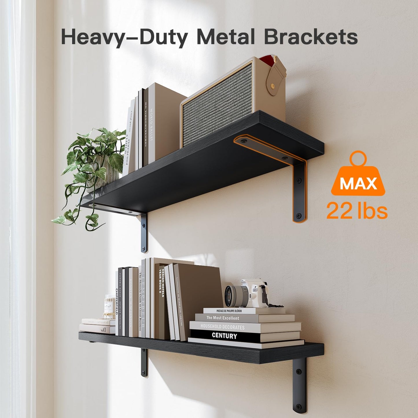 Amada Bathroom Shelves Over Toilet with Storage Basket, Floating Wall Shelf for Home Organization & Wall Decor, Bathroom/Kitchen/Living Room Shelves–Black
