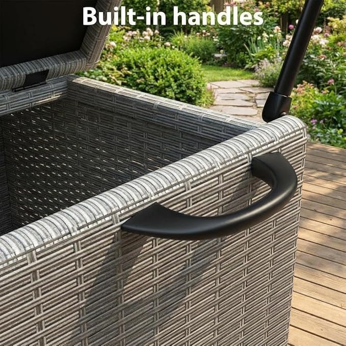 GarveeLife Outdoor Wicker Storage Box, PE Rattan Patio Storage Chest