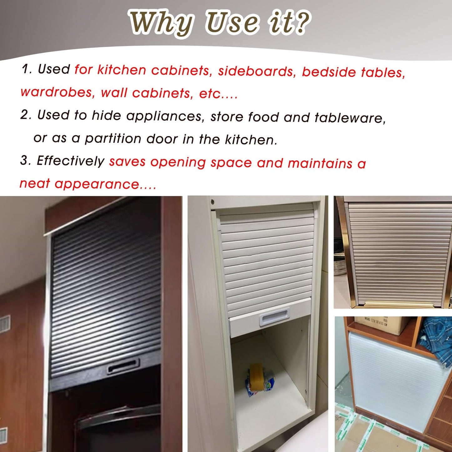 Space-Saving Tambour Doors & Track Set - Slatted Sliding Roll-Up Cabinet Doors for RV Kitchen Pantry, Ideal for Furniture Storage (WXH-26x32”/66x81.3CM)