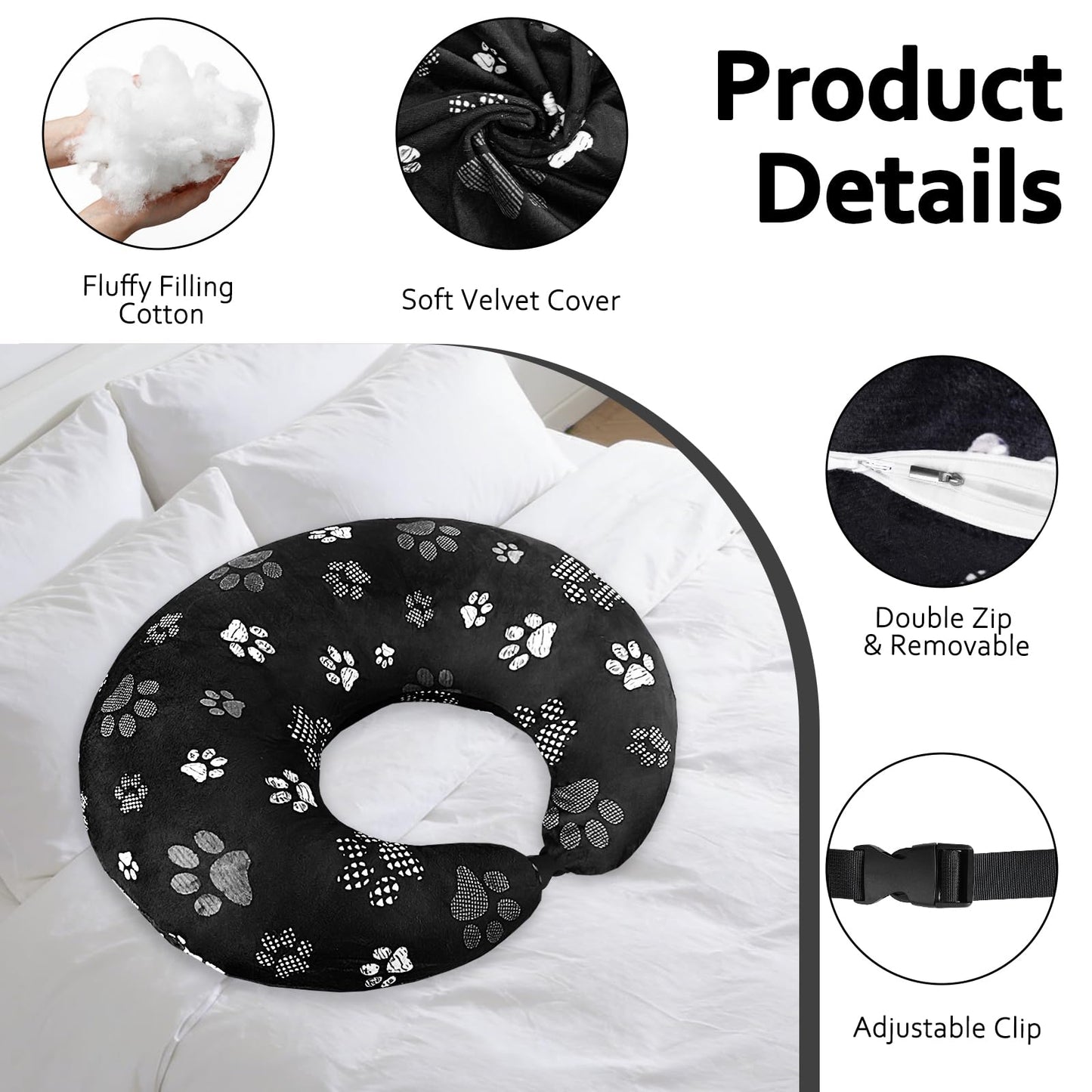 Crafting Pillow for Crocheting, Crochet Pillow for Lap Support, Fun Print Styles, Ergonomic Arm Support, For Bed, Floor, Chair Comfort, Pain Relief and Fatigue for Gaming and Woking (Black Cat Paws)