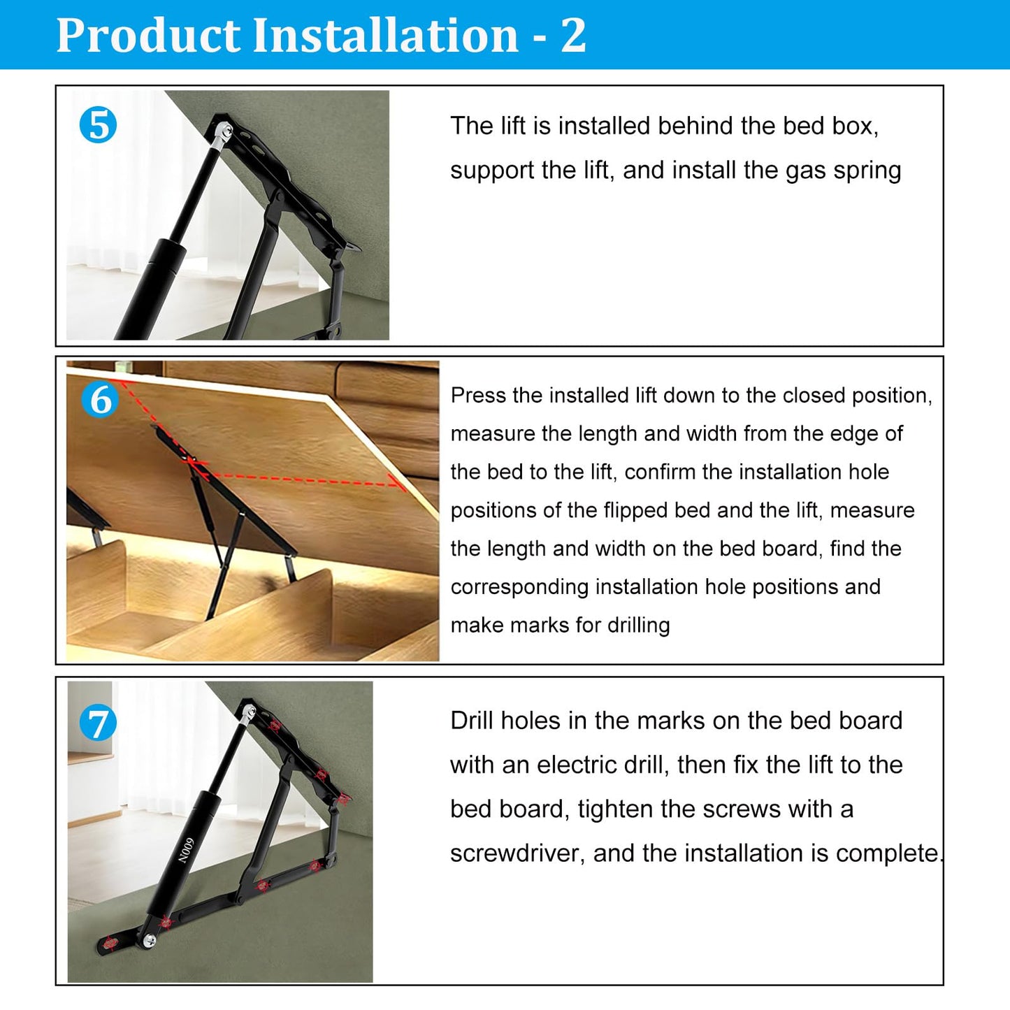 JinBoCheng 2 Pack Heavy Duty Hydraulic Bed Lift Mechanism,66kg Load Capacity,Foldable Spring HingeDesign forhydraulic Lift up Storage Bed Lifting Gas Spring or Sofa Bed kit Space Saving Project