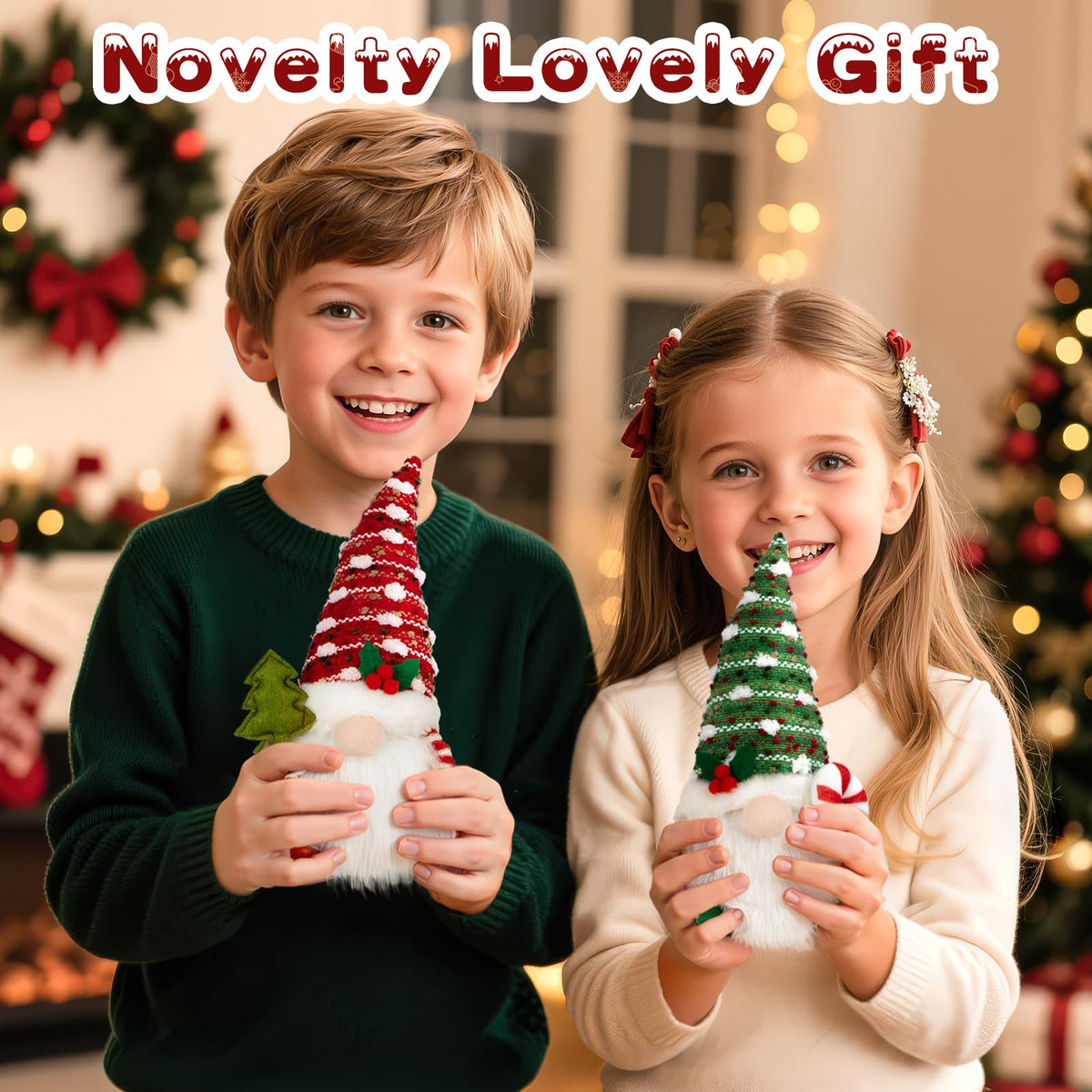 Christmas Gnome Decorations Indoor 11.4inch Light Up Christmas Gnomes Plush Home Decor Leprechaun Hold Candy Cane Ornaments with LED Lights Elf Tiered Tray Xmas Gifts Decor (Set of 2)