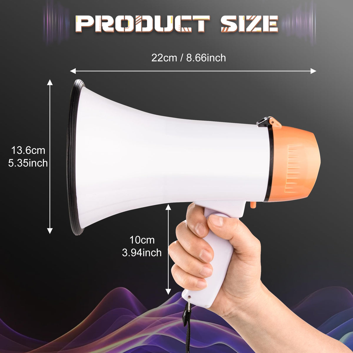 MyMealivos Portable Megaphone Bullhorn 20 Watt Power Megaphone Speaker Voice and Siren/Alarm Modes with Volume Control and Strap (White&Orange)