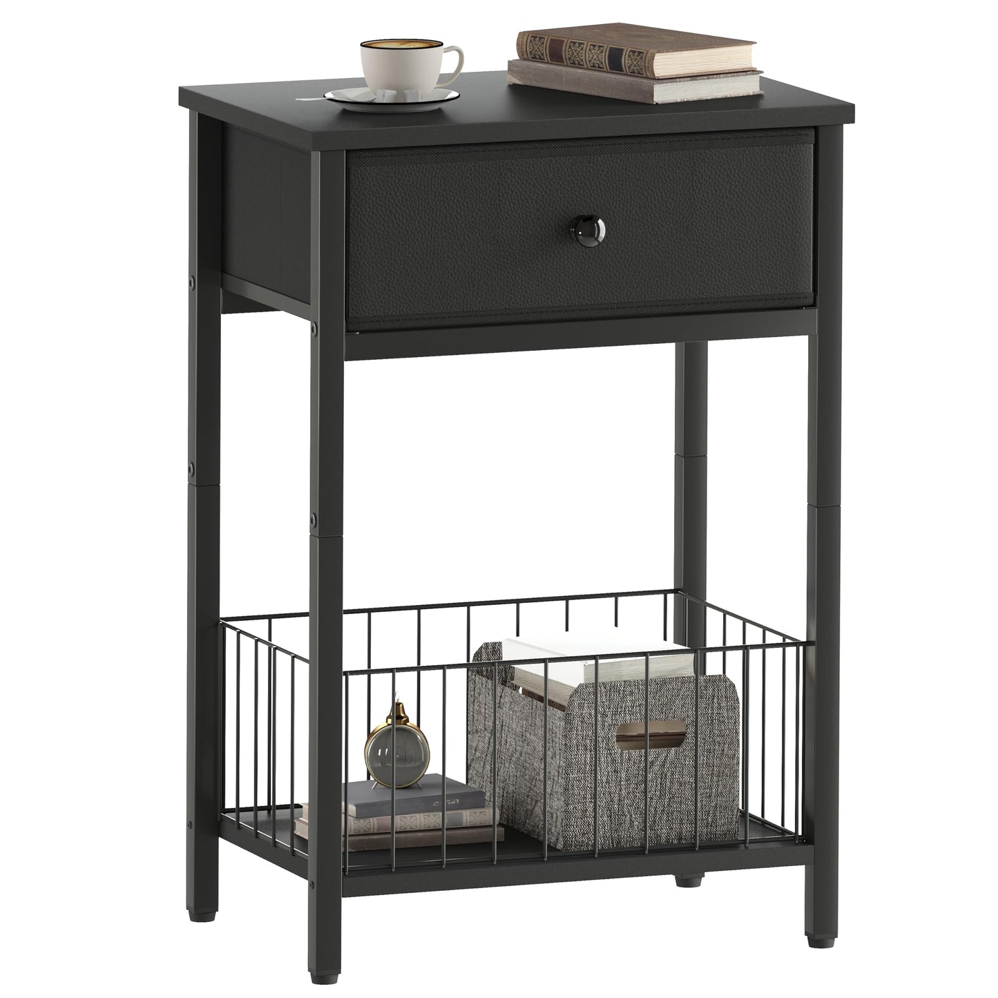 VAFEKOL Small nightstand, Bed Side Tables Bedroom, Black Side Table, end Table with Drawer, one Drawer nightstand, Black end Table LNT0061BK