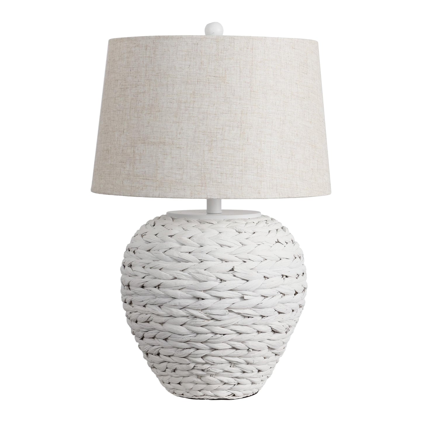 JONATHAN Y 24.5" White Water Hyacinth Farmhouse Basket Table Lamp, Coastal Decor for Living Room Bedroom Nightstand, Light Gray Linen Shade, LED Bulb Included (JYL6501C)
