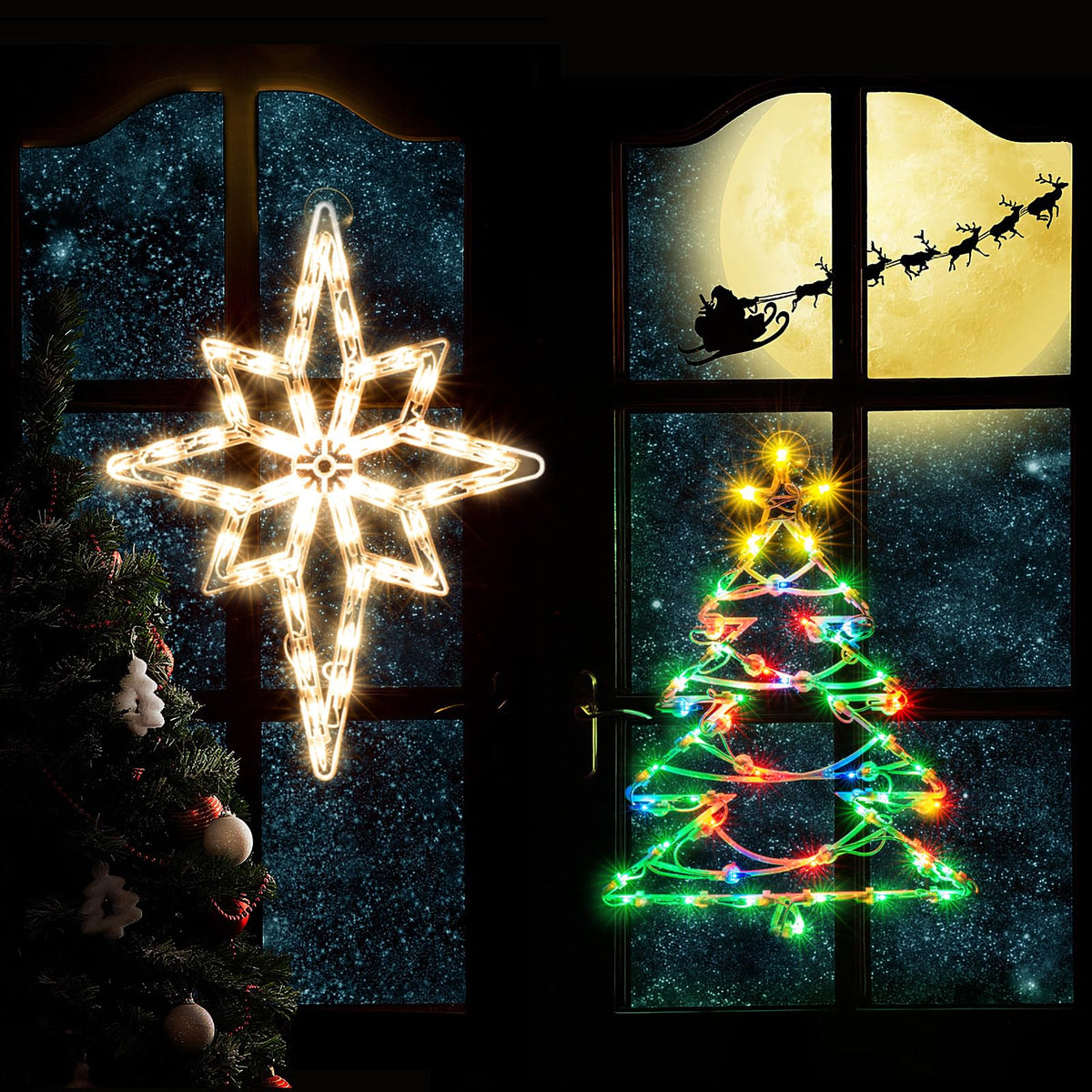 Xmasnova 2 Pack Christmas Window Lights, Double Side Christmas Sign Lamp Decoration For Holiday Indoor Wall Door Glass Decorations, Polaris