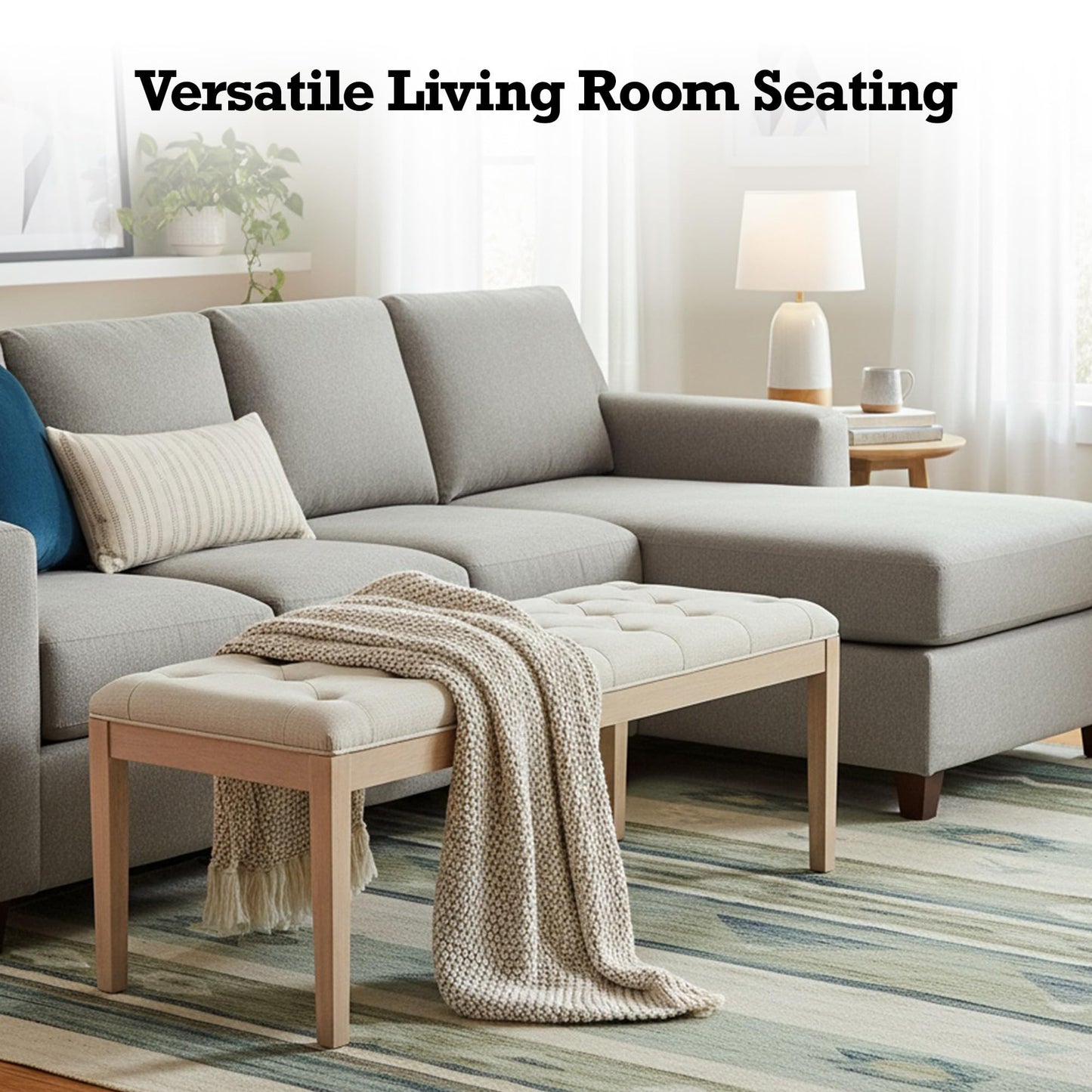 Lux Home Upholstered Bench - French Contemporary Designer Style, Rubber Wood Frame & Premium Linen | Foot of Bed, Living Room Accent or Entryway Seat (Beige, 31-1/2"W)