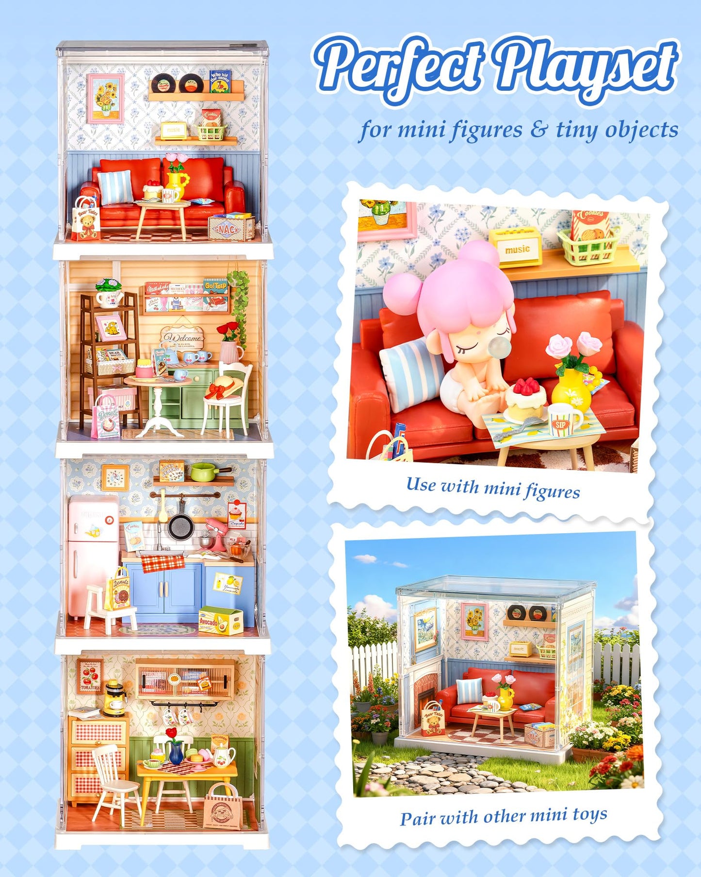 Rolife Super Creator Mini Series, DIY Plastic Miniature Kits Retail Store Series, Mini Model House Building Set for Teens Aged 14+, DIY Crafts/Hobbies for Adults (Country Blue Lounge)