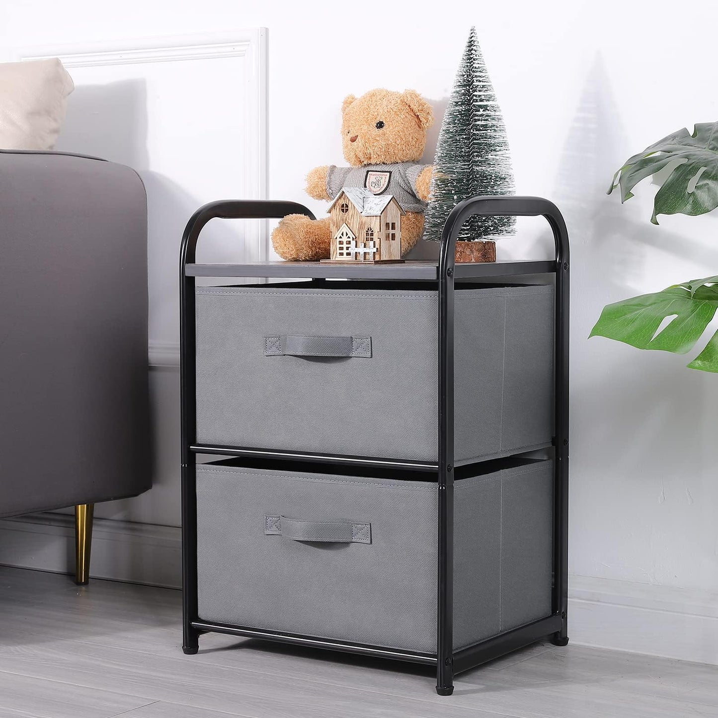 MAX Houser Dresser for Bedroom with 2 Drawers, Wide Chest of Drawers, Fabric Dresser, Storage Organizer Unit with Fabric Bins for Closet, Living Room, Hallway, Dark Grey