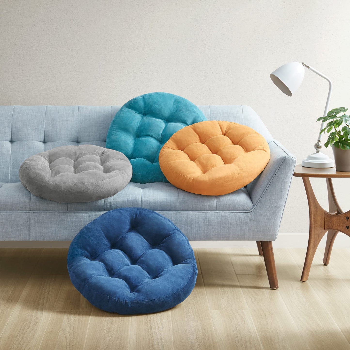 Degrees of Comfort Meditation Floor Pillow, Round Large Pillows Seating for Adults, Tufted Corduroy Thick Cushion for Living Room Tatami, Turquoise, 22 Inch Single