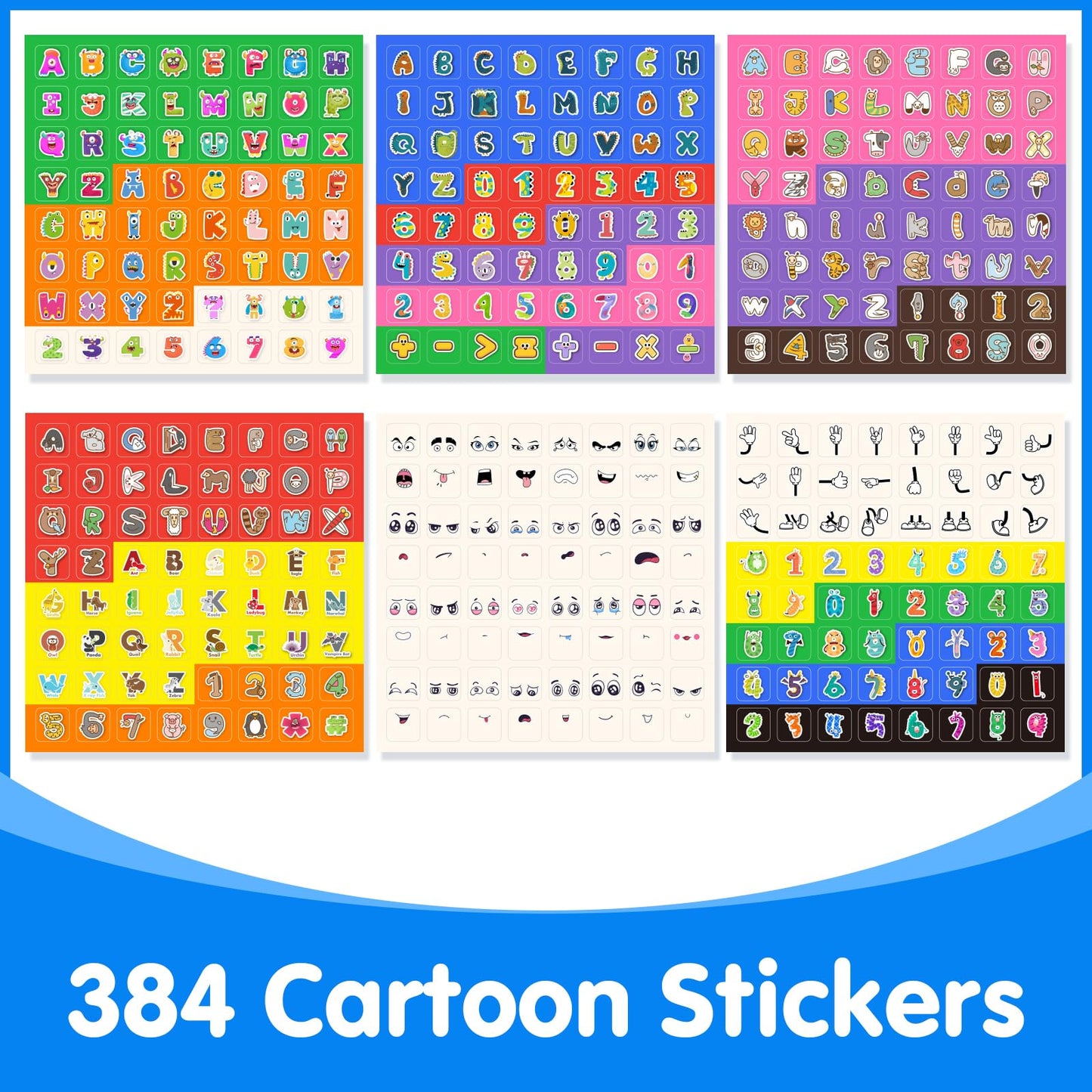 Odoorgames Magnetic Letter and Number Trays (13" X 10") - 100 Pcs Math Linking Cubes with 384 Cartoon Stickers