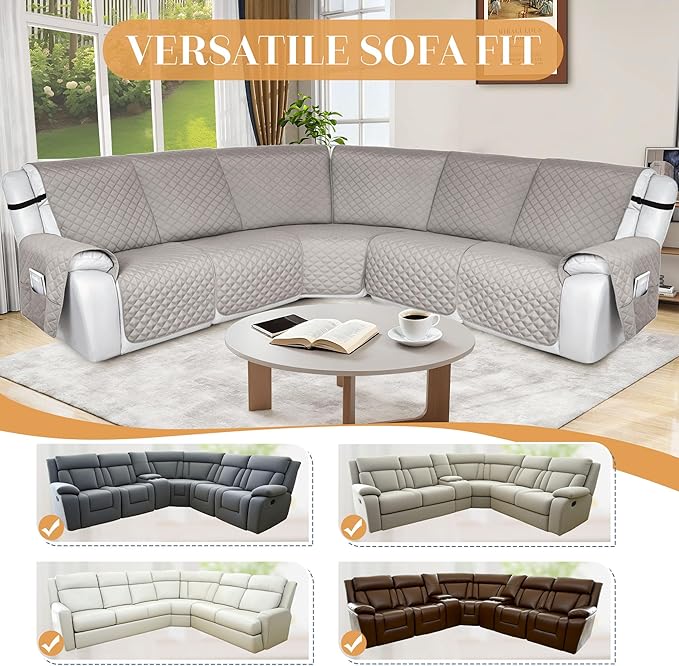 HDCAXKJ 100% Waterproof Reclining Sectional Couch Covers L Shape Recliner Sofa