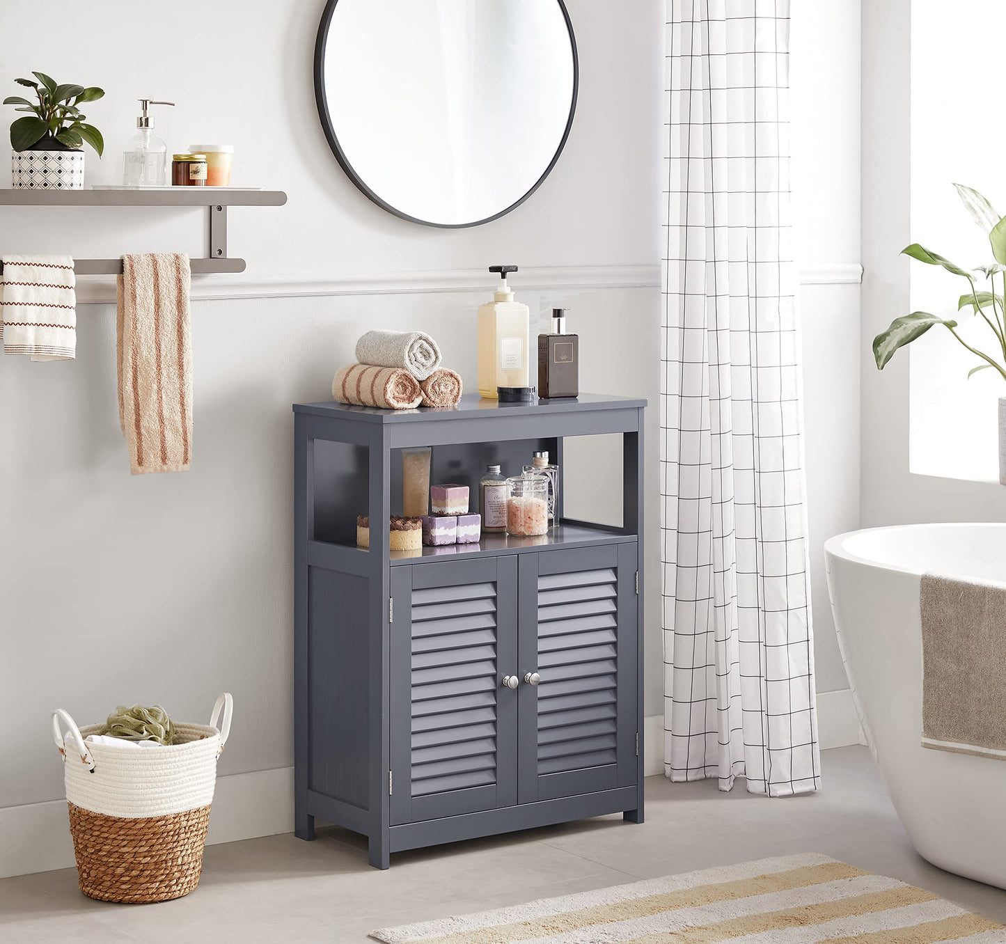 VASAGLE Bathroom Floor Cabinet, Bathroom Storage Cabinet, Freestanding, with Double Shutter Doors and Adjustable Shelf, for Bathroom, Living Room, Entryway, Kitchen, Gray UBBC040G01