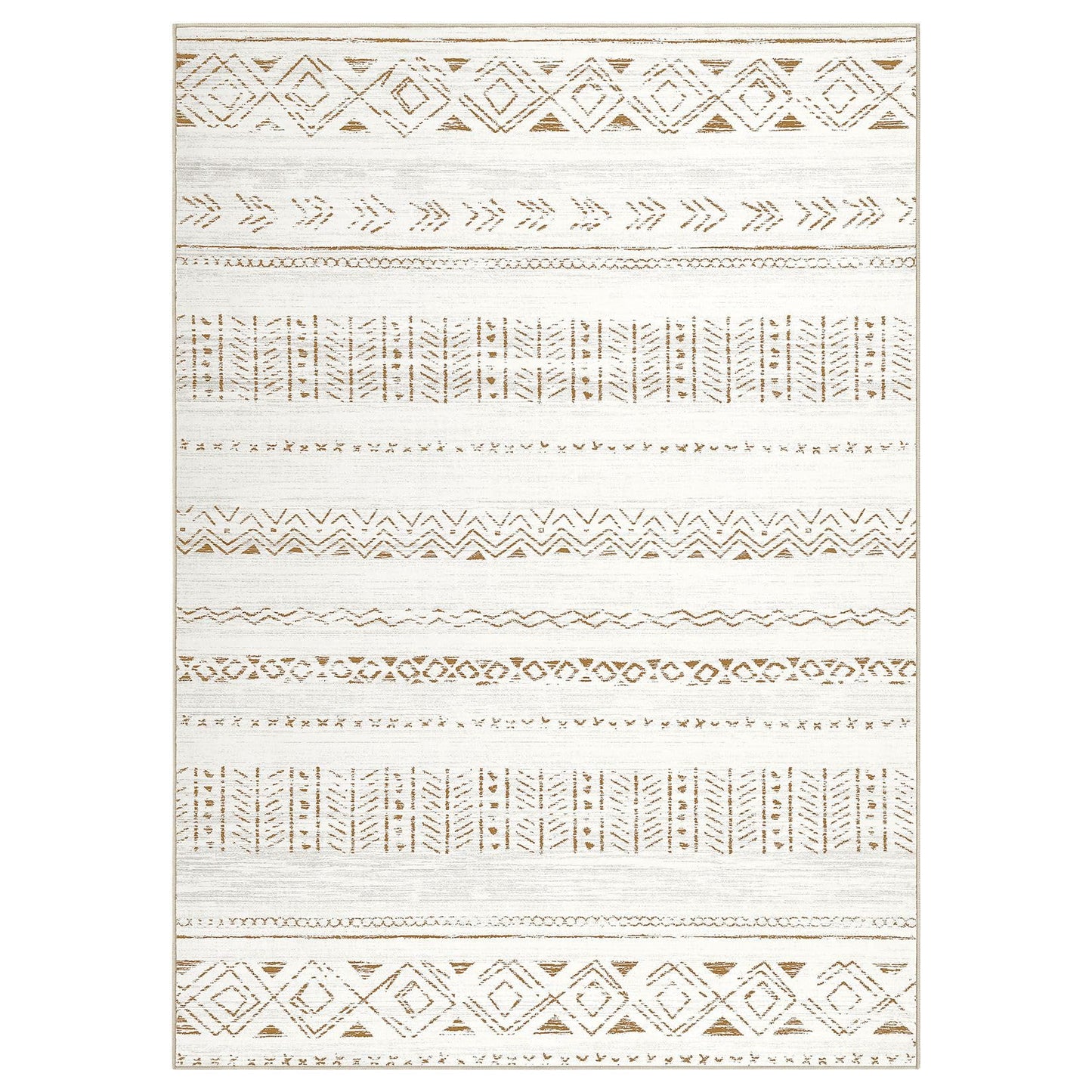 cotiled 5x7 Area Rugs Living Room Rug: Washable Boho Rugs with Non Slip Backing Large Soft Indoor Stain Resistant Carpet for Bedroom Farmhouse Dining Room Lightweight Home Decor L Brown/Cream