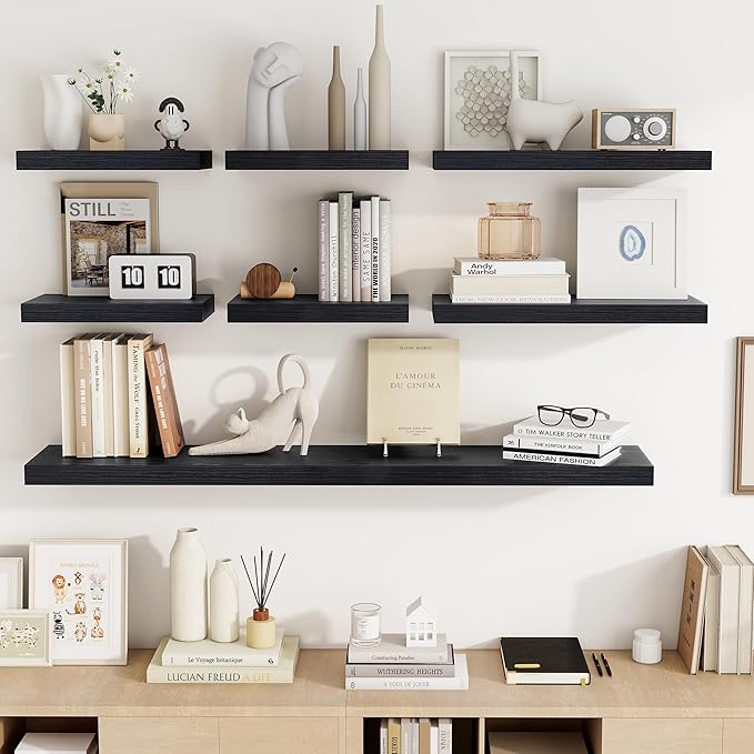 Acovy 72 Inch Floating Shelves, 3D Textured Wood Grain, Wooden Shelves