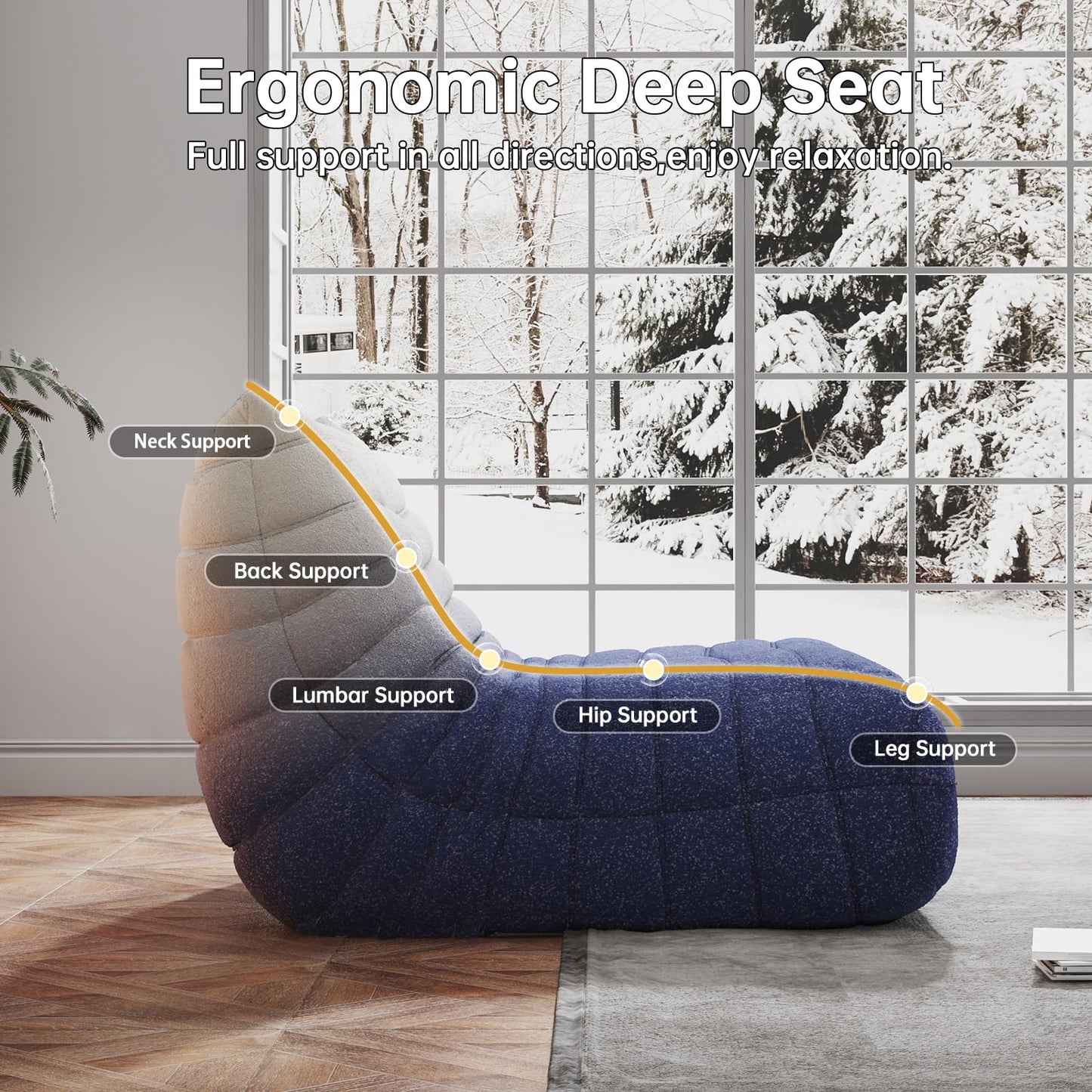 WHGBJA Bean Bag Chair for Adults, Lazy Bean Bag Sofa for Bedroom, Living Room, Reading, Gaming Floor Sofa Chair, Boneless, Comfy