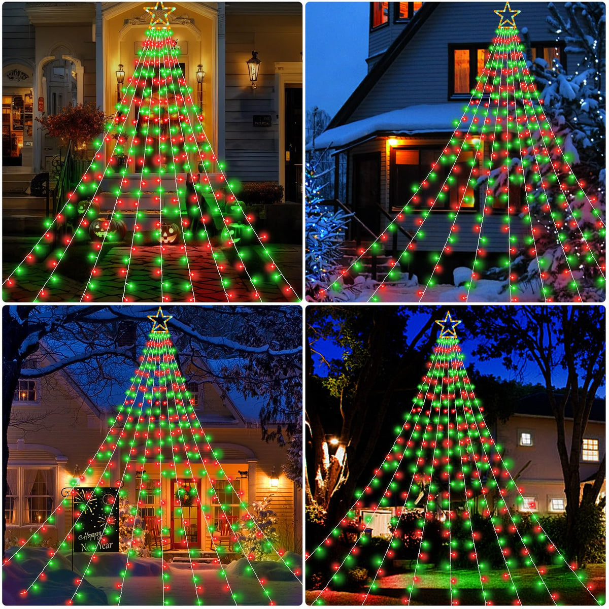 Christmas Decorations Outdoor, 11.5 ft 317 LED Star Christmas Tree Lights, 8 Memory Lighting Modes&Timer Star Light for Yard, Wedding, Party, Decorations(Red+Green)