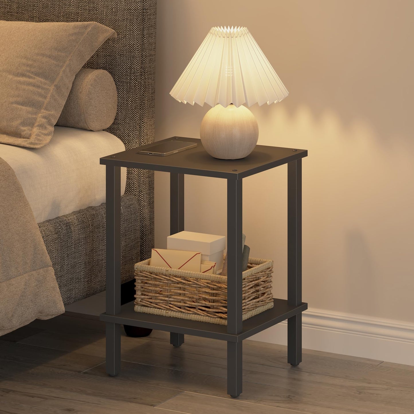 TUTOTAK End Table, Side Table, Nightstand, 2-Tier Storage Shelf, Sofa Side Table for Small Space, Living Room, Bed Room Black TB01BK034